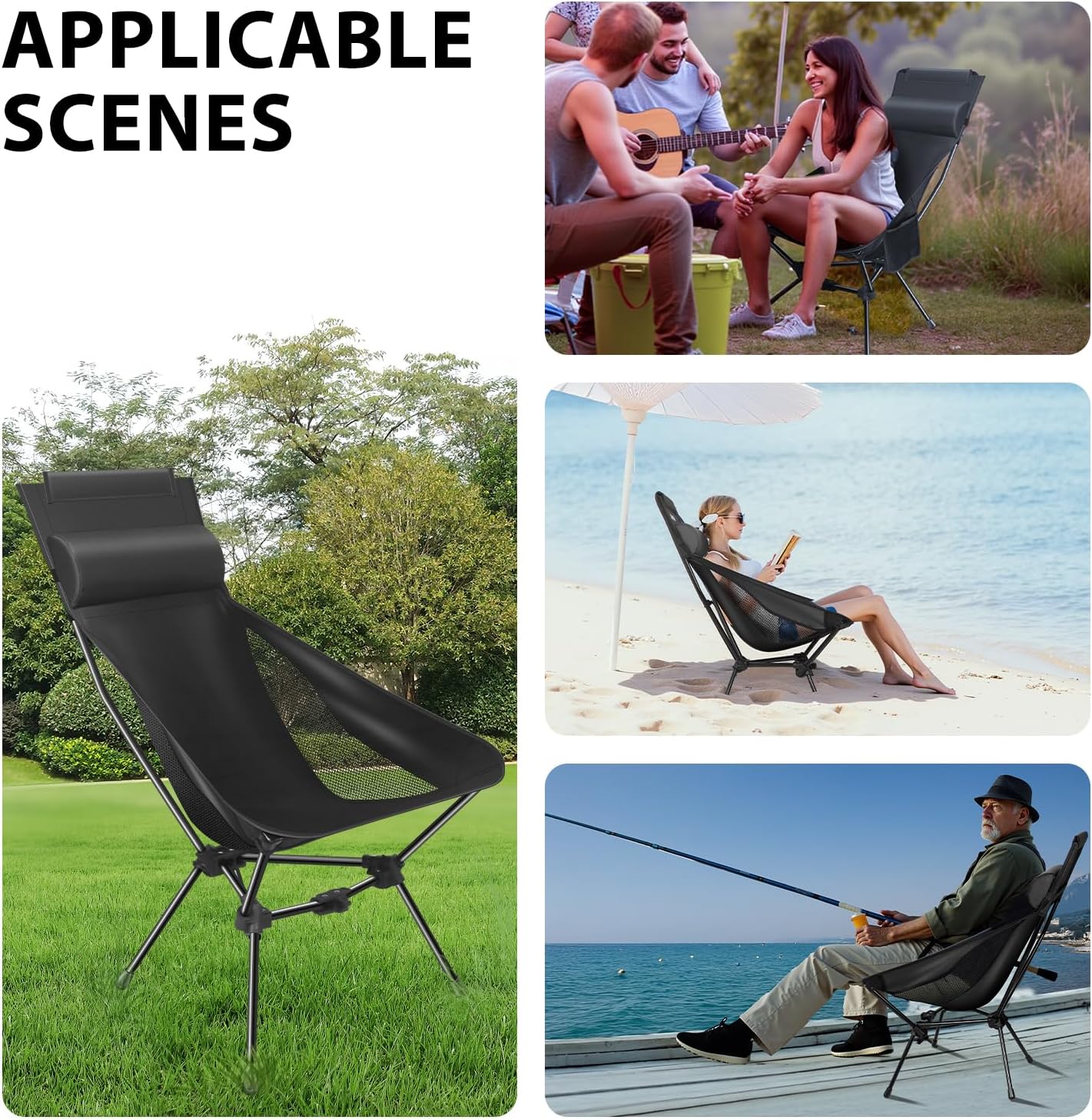 GITU Camping Chair — Portable Folding Chair with Headrest & Storage Bag