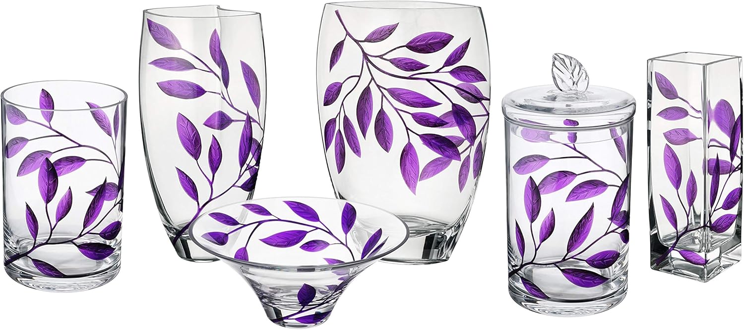 Innas Exclusive Hand-Blown Glass Vase — Purple Leaf Design, 11.4", Gift Box