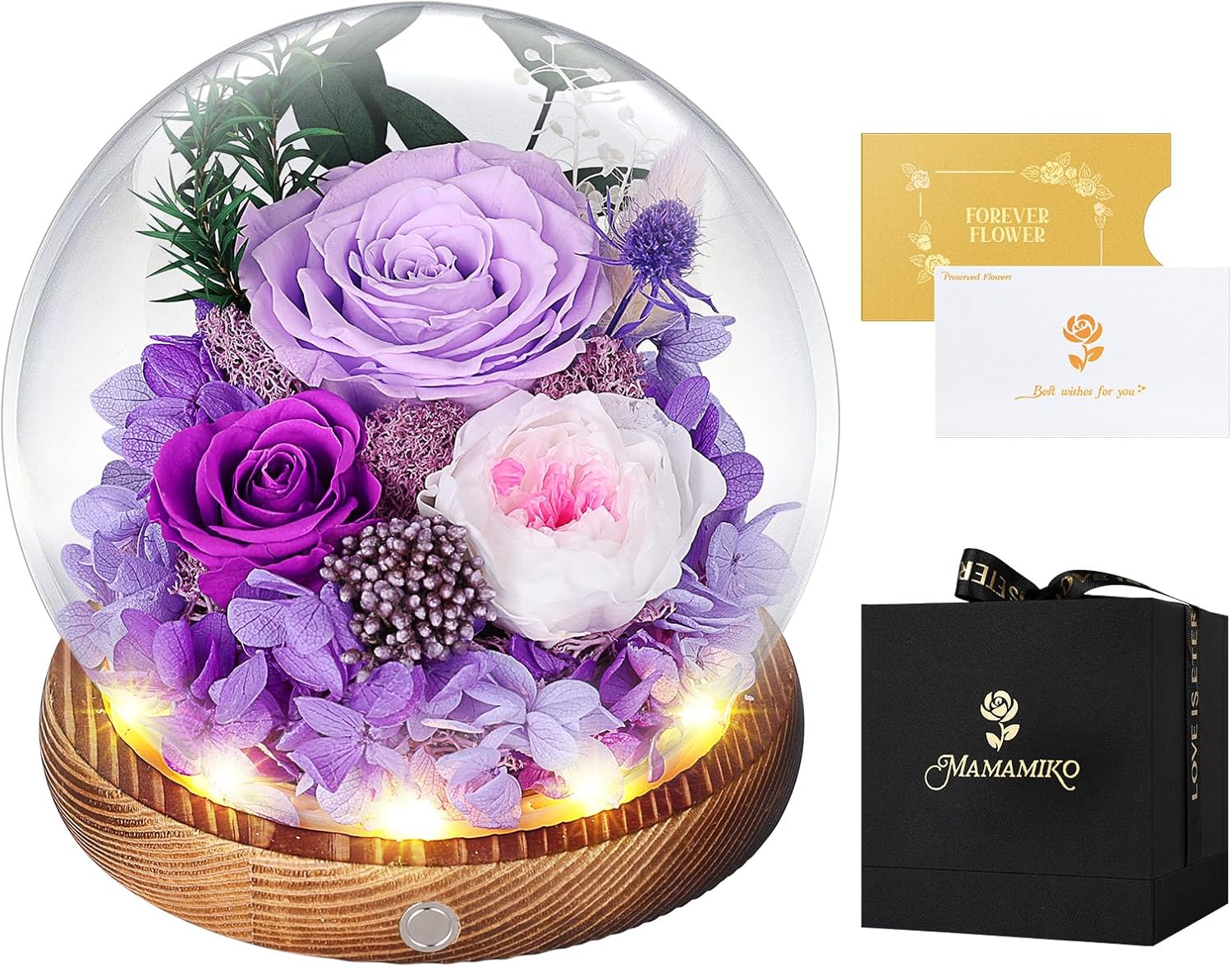 Preserved Rose Dome with LED Lights — Purple Eternal Gift