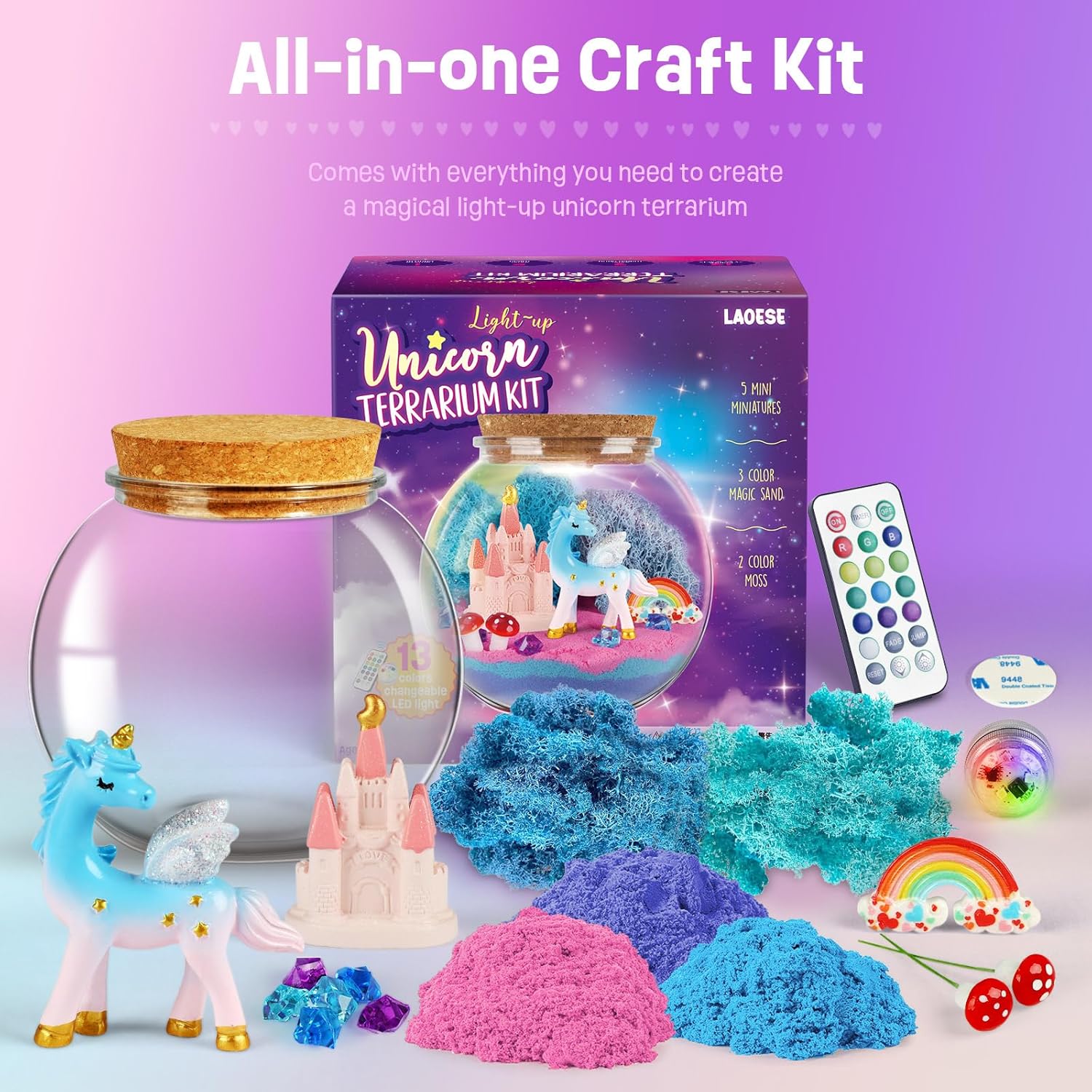 Unicorn Terrarium Kit for Girls — DIY Arts & Crafts Gift, Ages 4–12