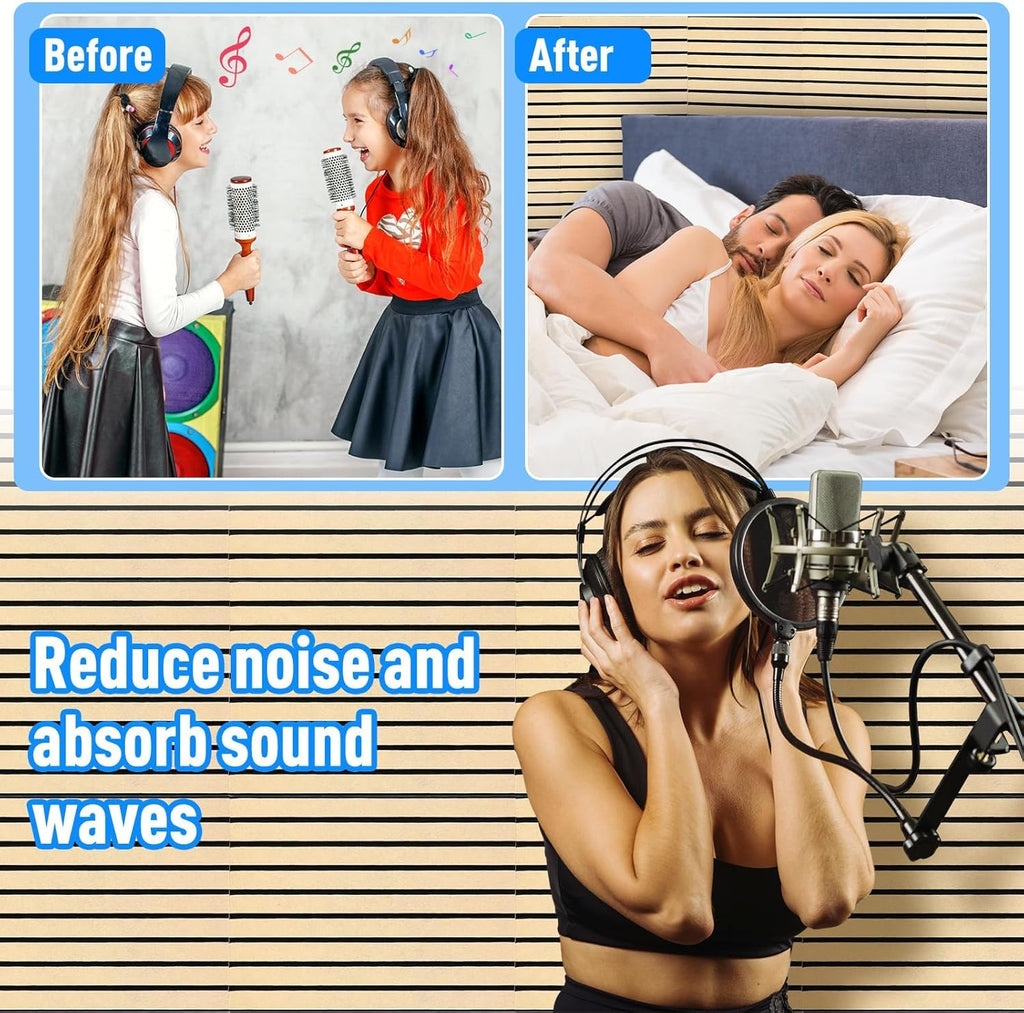 12-Pack Acoustic Wall Panels — Self-Adhesive, Soundproof, Khaki