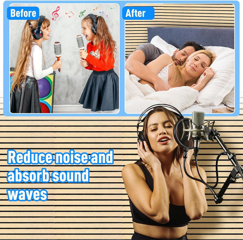 12-Pack Acoustic Wall Panels — Self-Adhesive, Soundproof, Khaki