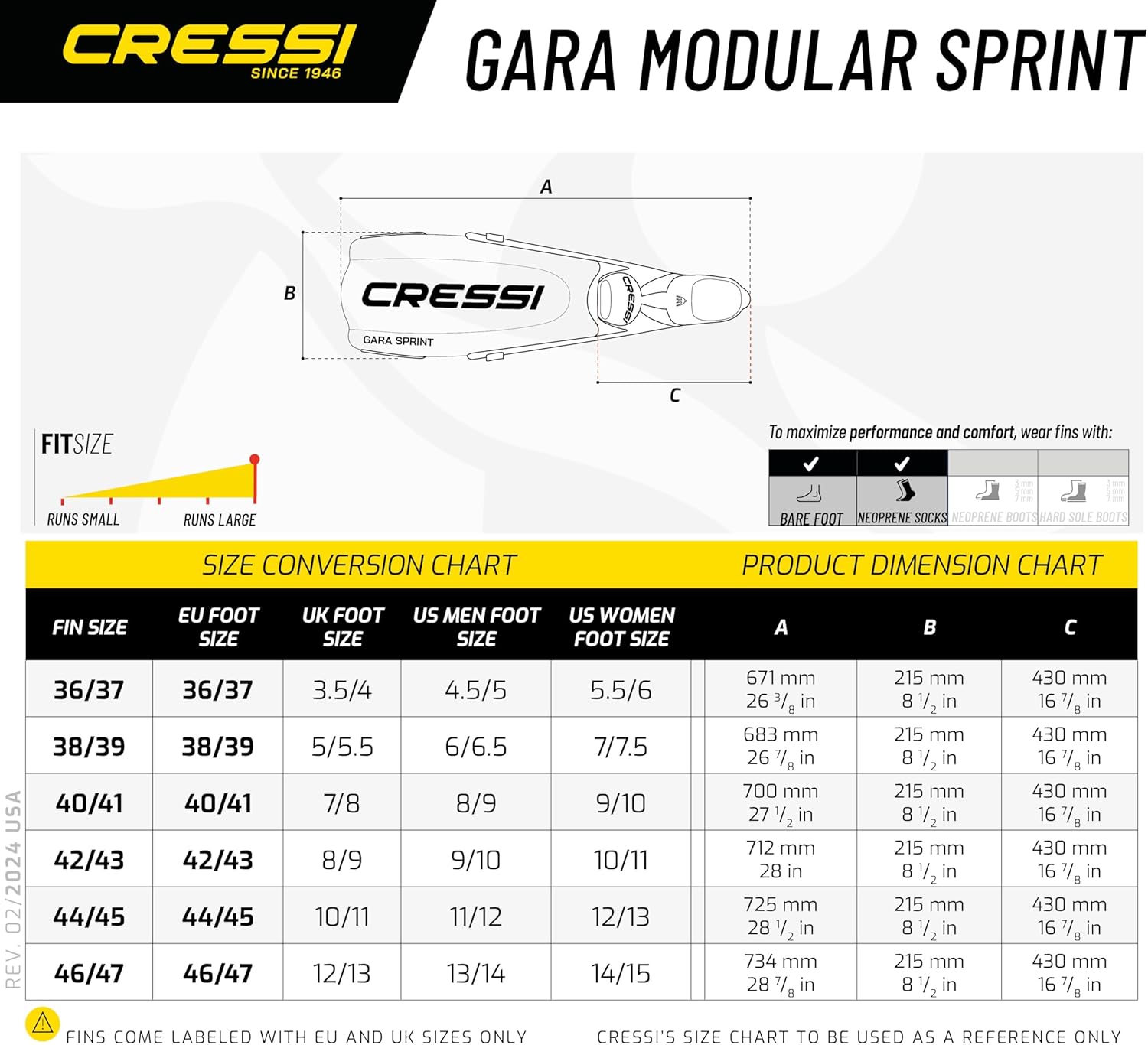 Cressi Gara Modular Sprint Freediving Fins
