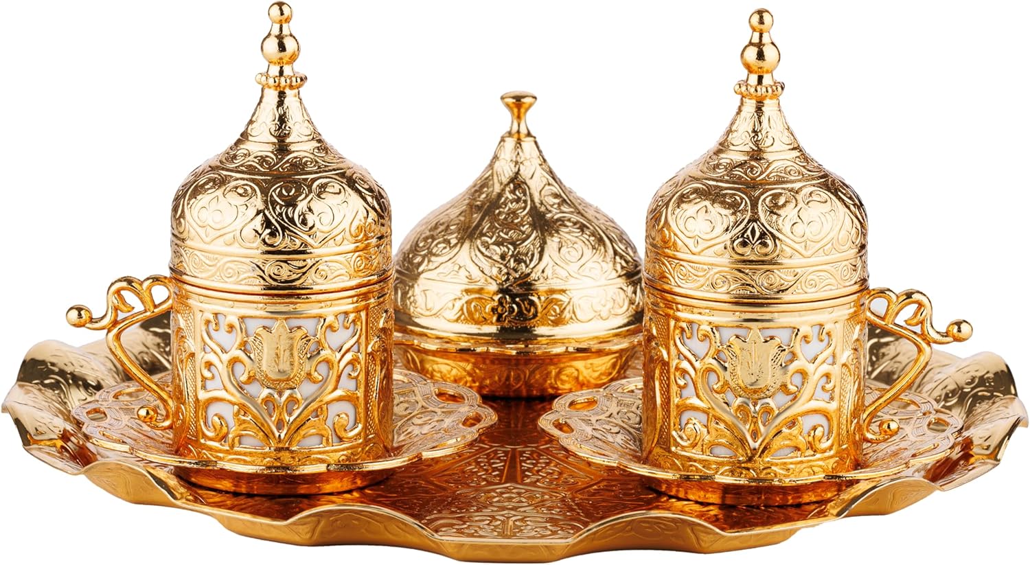 Demmex 12-Piece Arabic & Greek Coffee Set — Golden, Cups, Saucers, Sugar Bowl