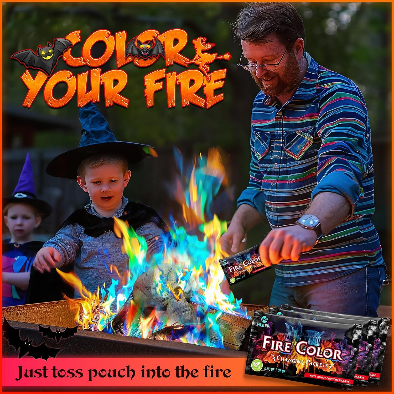 MEKKER Magical Color Fire Packets — 24-Pack for Fire Pits & Campfires
