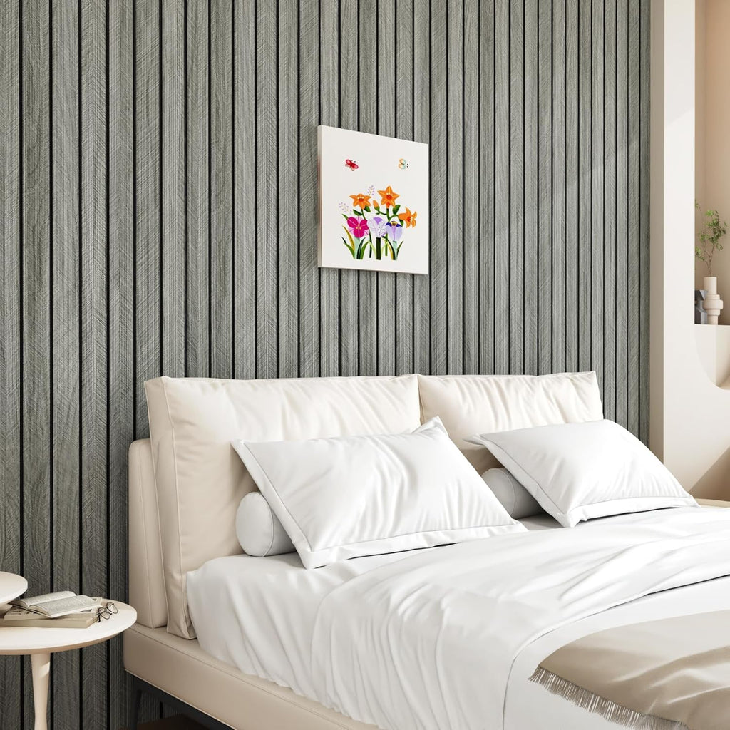 StickKep 3D Peel & Stick Wood Panels — Gray, 120"x12"