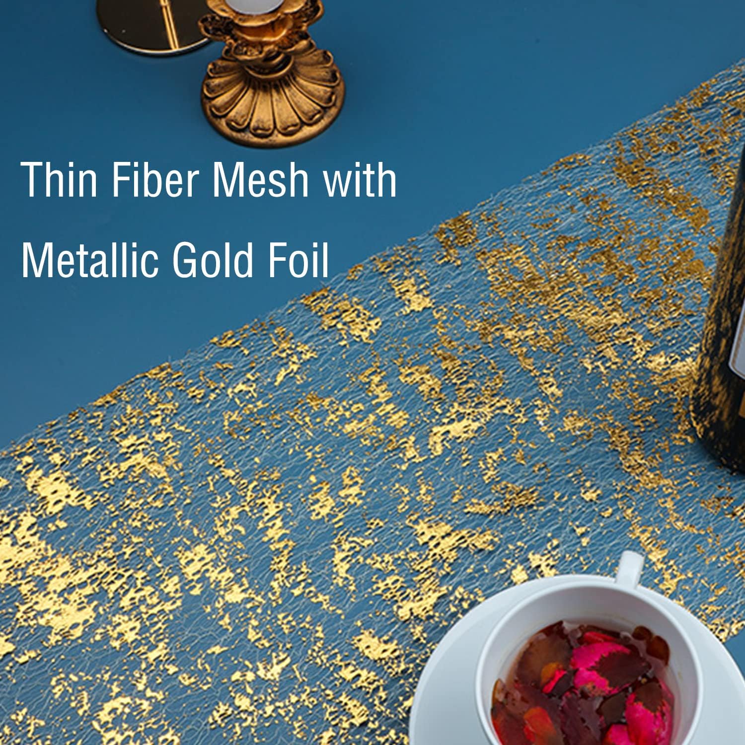 Snokingdom Gold Glitter Table Runner — 11" x 100 ft, Mesh Roll