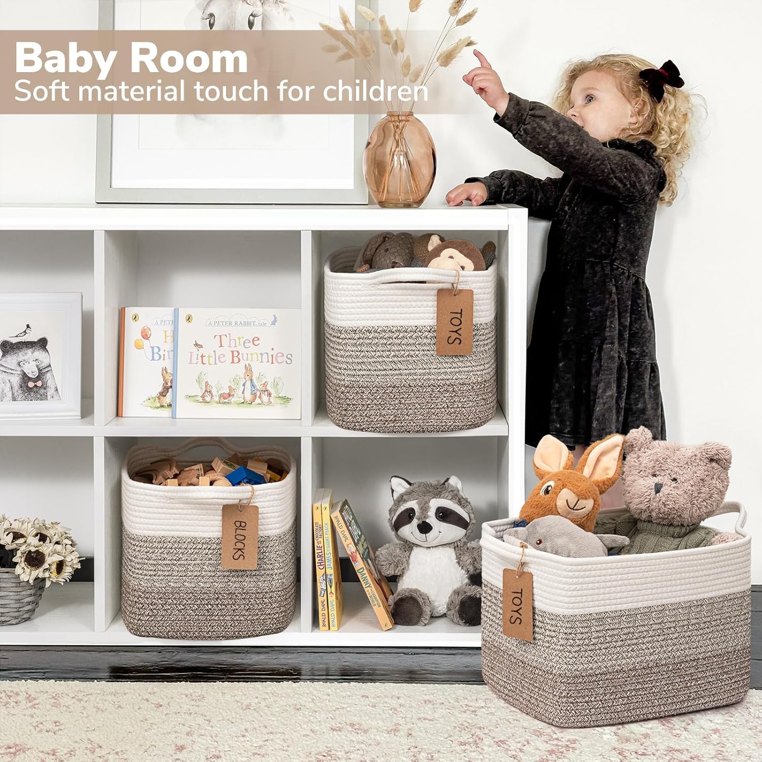 3-Piece Woven Storage Baskets for Shelves and Kids' Rooms