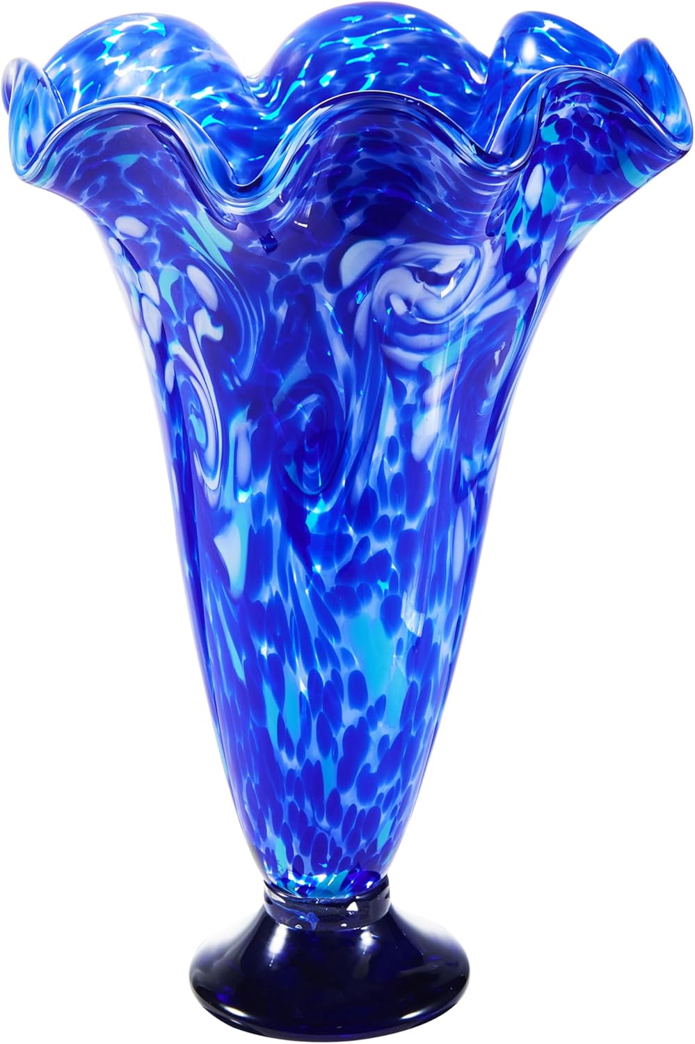 LuxuryLane Hand-Blown Cobalt Blue Glass Vase — 10" Tall, Home Decor