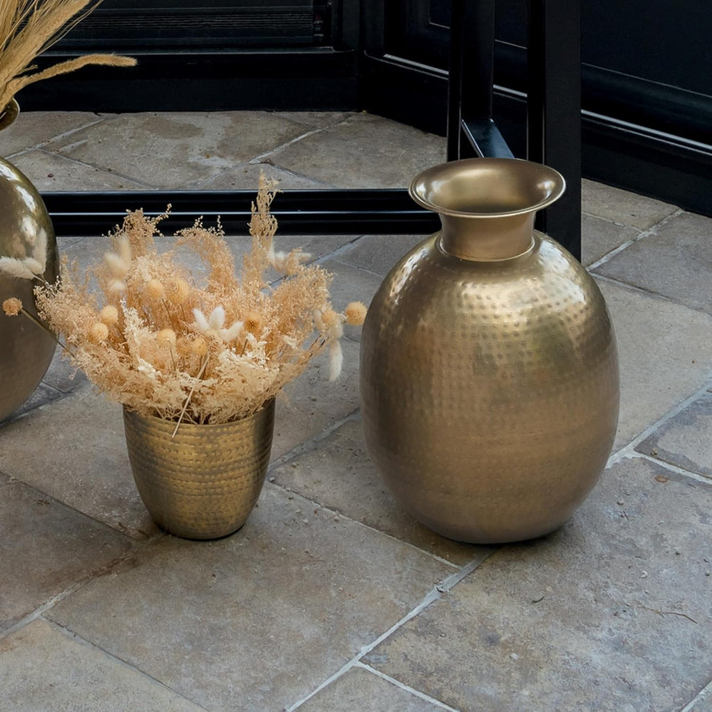Atmosphera Gold Hammered Metal Vase — 40 cm