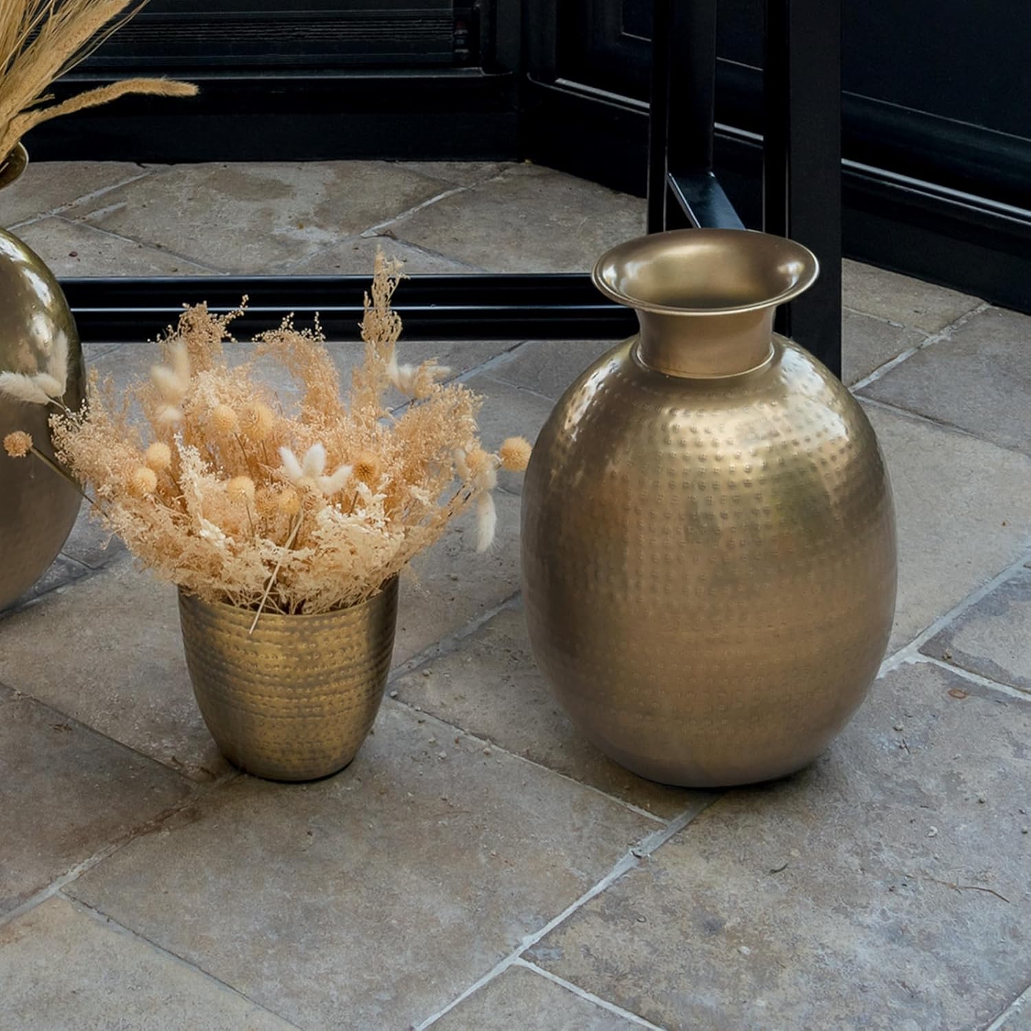 Atmosphera Gold Hammered Metal Vase — 40 cm