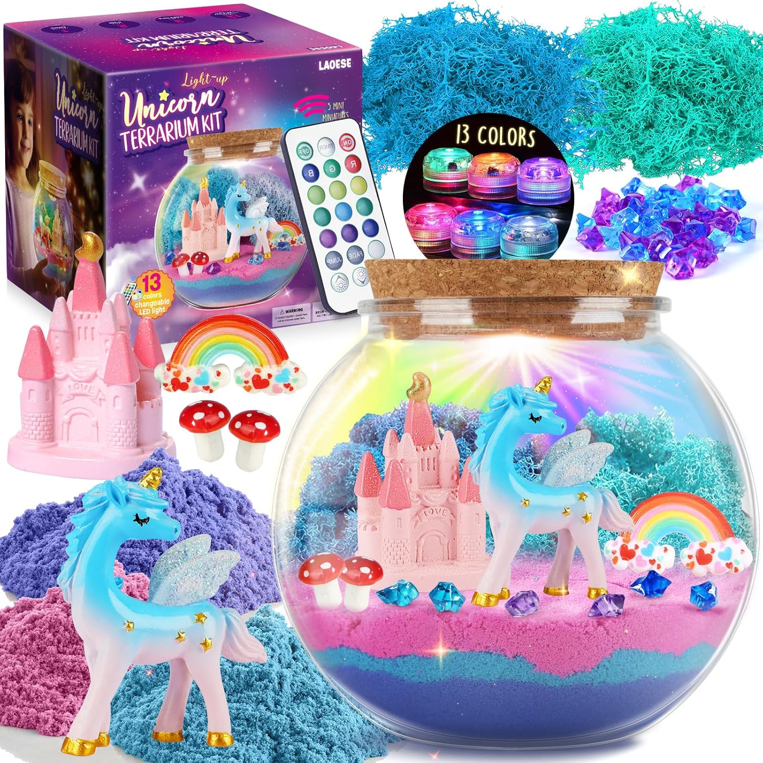 Unicorn Terrarium Kit for Girls — DIY Arts & Crafts Gift, Ages 4–12