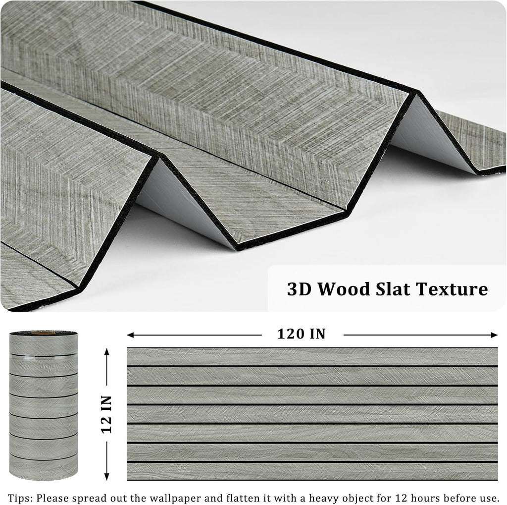 StickKep 3D Peel & Stick Wood Panels — Gray, 120"x12"