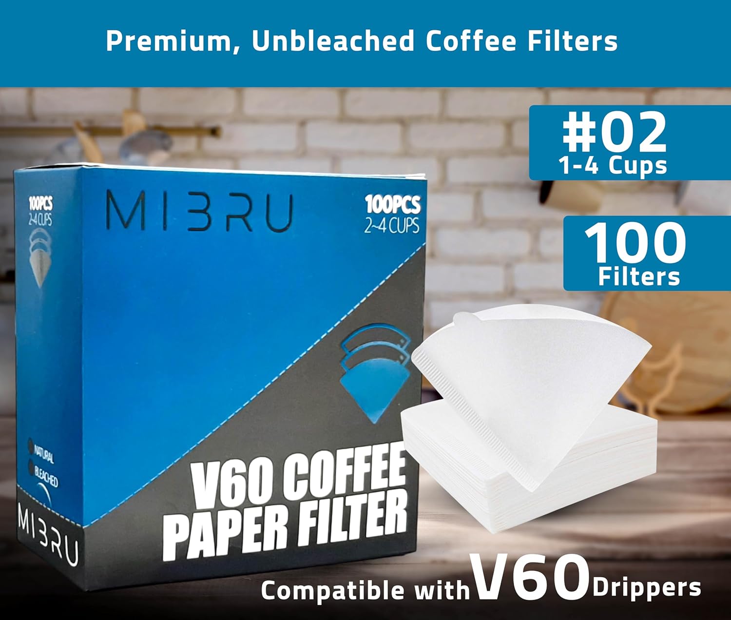 Mipro V60 Coffee Filters, Size 02, 100-Pack