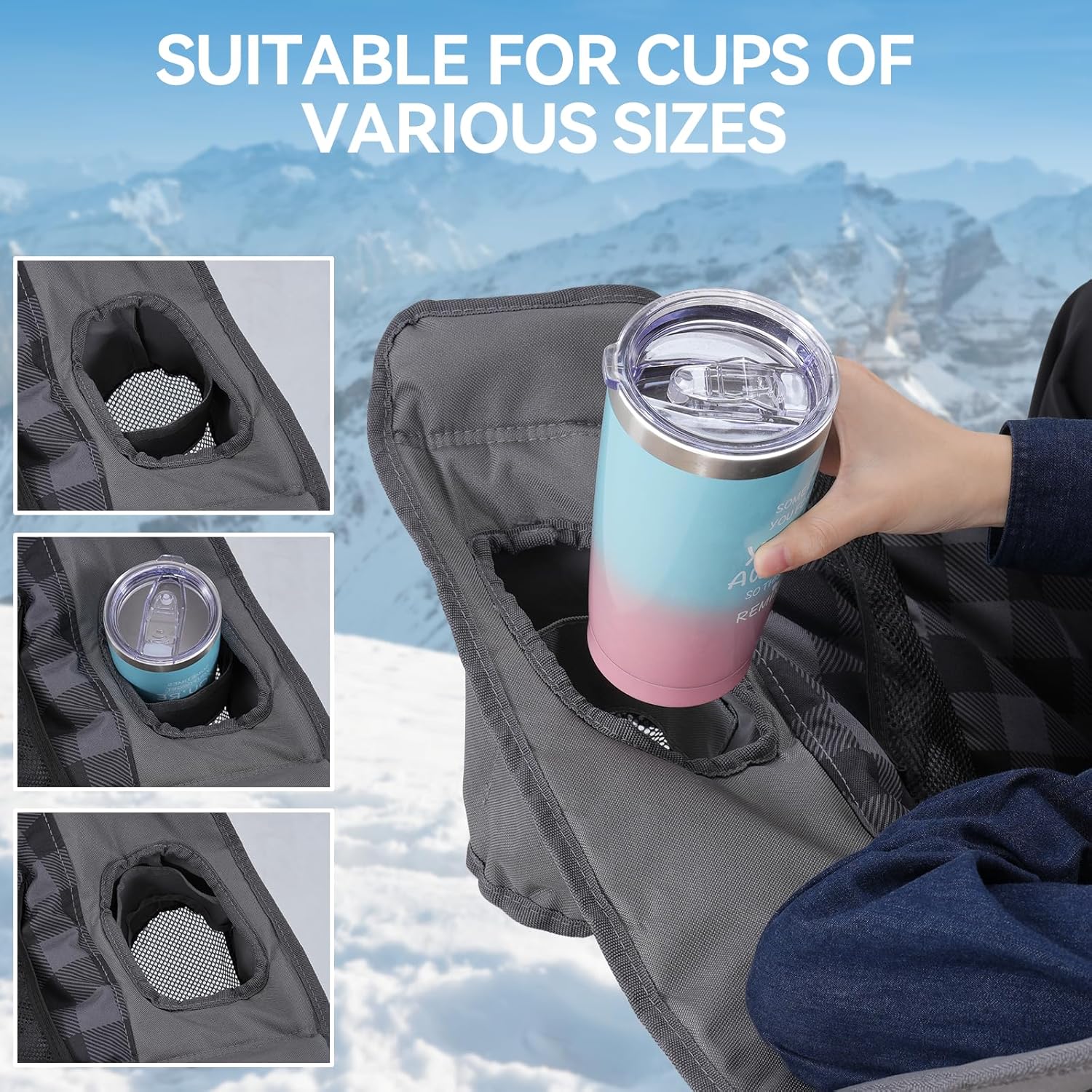 Huskvorm Double Camping Chair — Heavy Duty Padded Loveseat with Cup Holders & Carry Bag, Grey