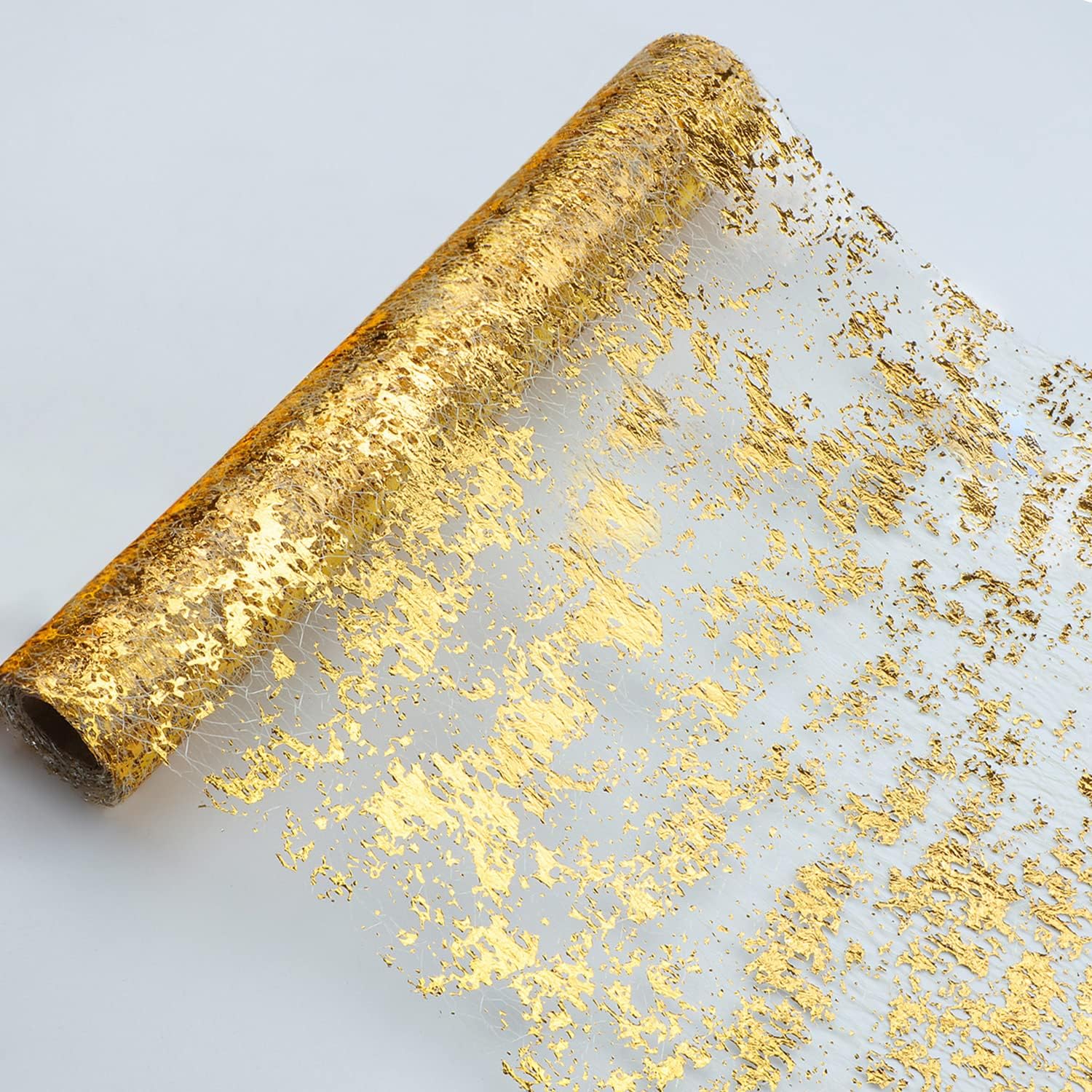 Snokingdom Gold Glitter Table Runner — 11" x 100 ft, Mesh Roll