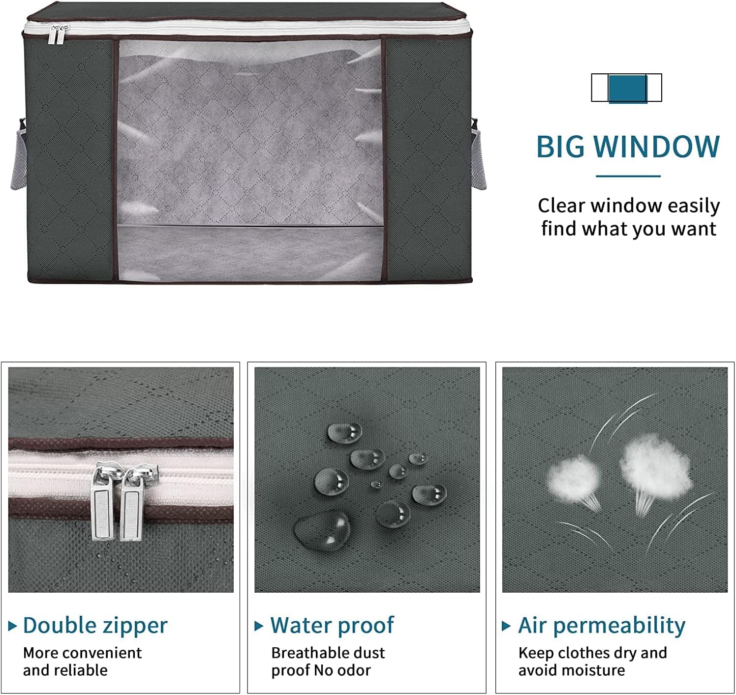 Sky Touch Foldable Storage Bags — Set of 3, Multi-Color, with Clear Window