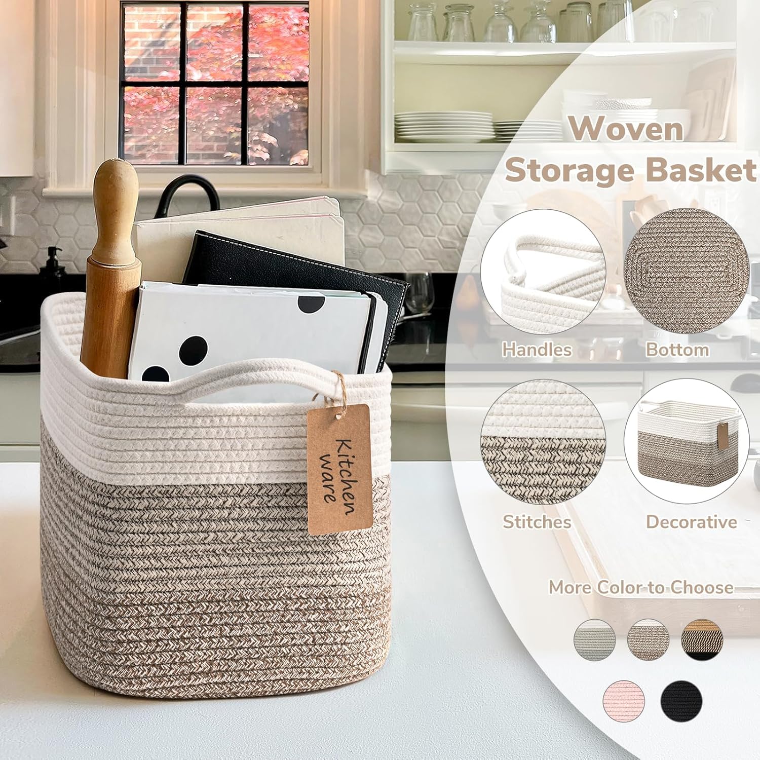 3-Piece Woven Storage Baskets for Shelves and Kids' Rooms