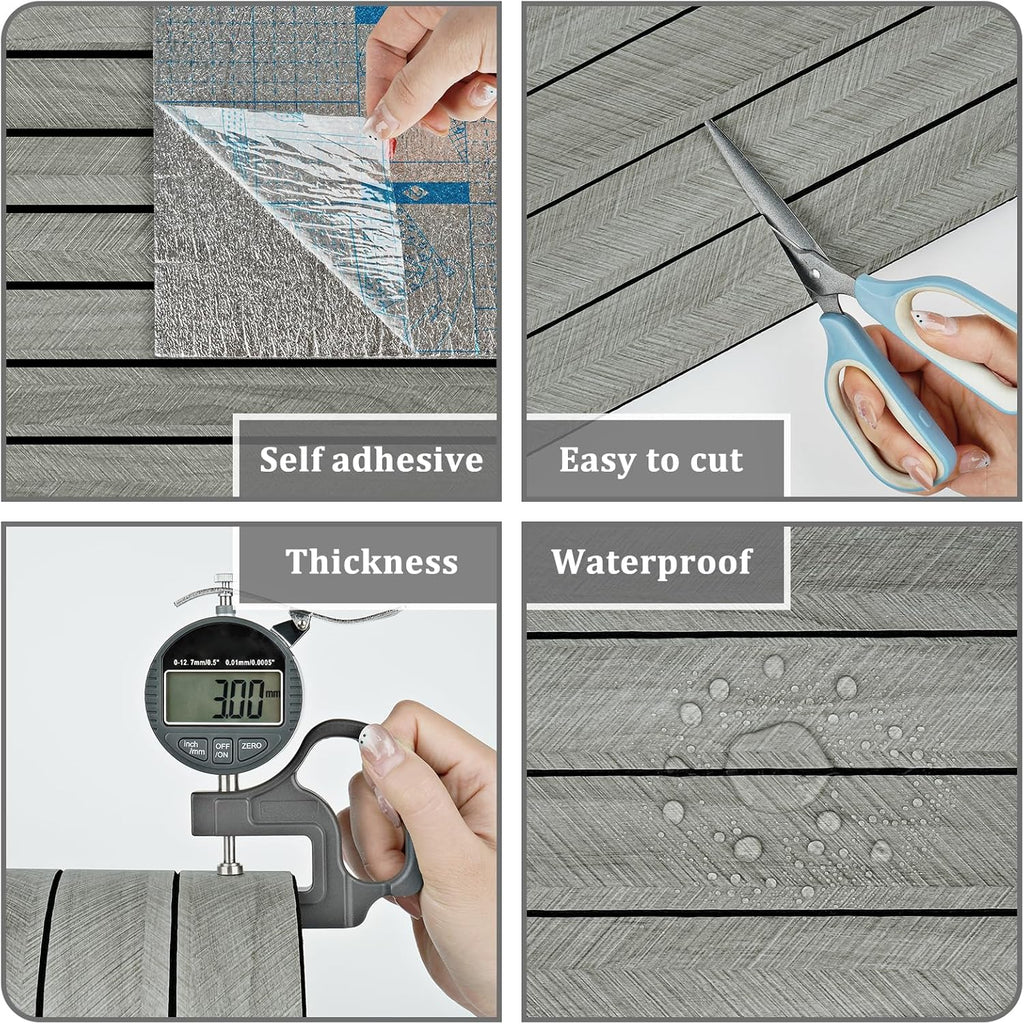 StickKep 3D Peel & Stick Wood Panels — Gray, 120"x12"