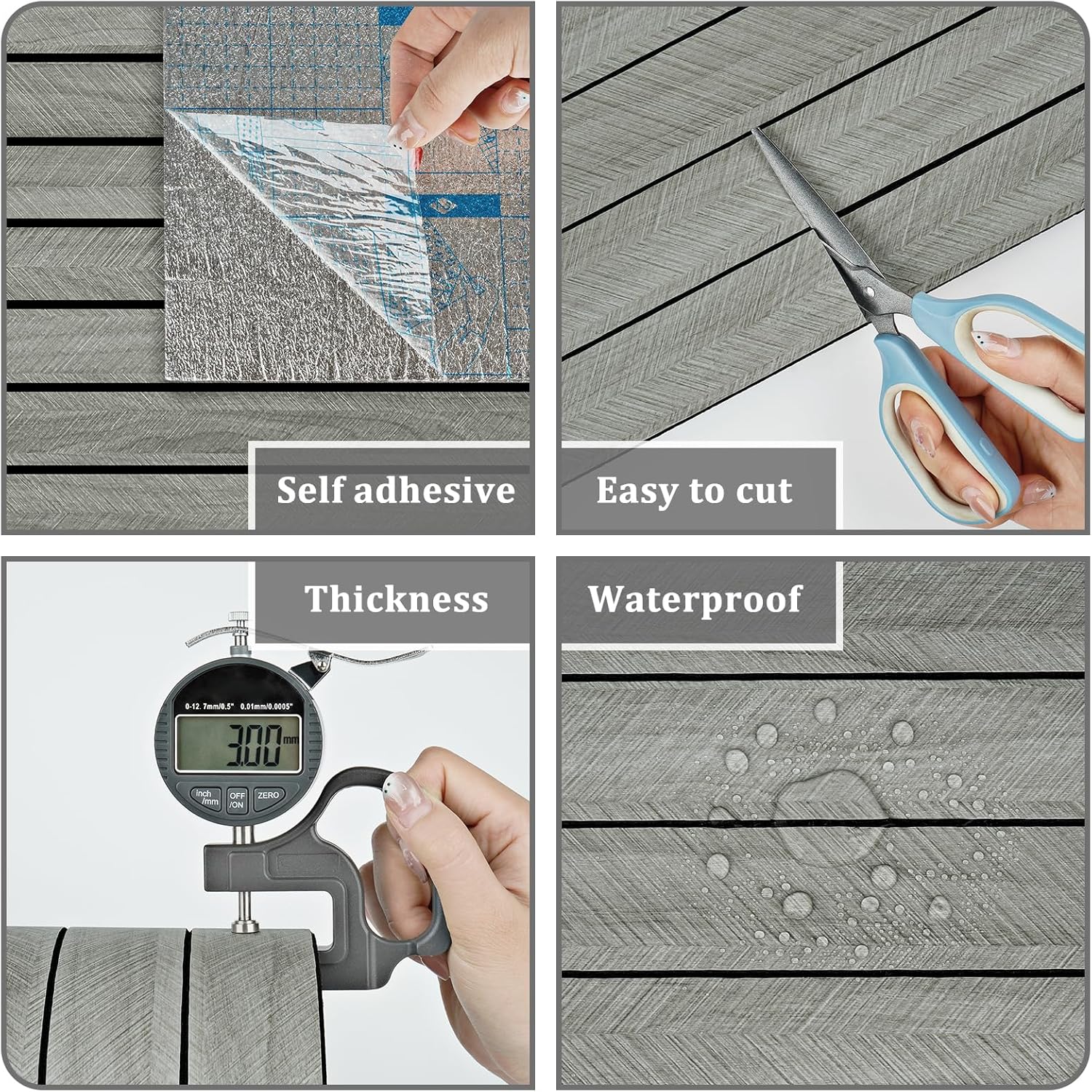 StickKep 3D Peel & Stick Wood Panels — Gray, 120"x12"