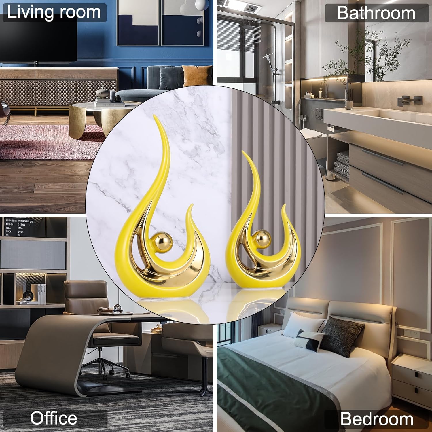 Luxury Yellow & Gold Ceramic Decor Statue — Modern Table & Living Room Accent