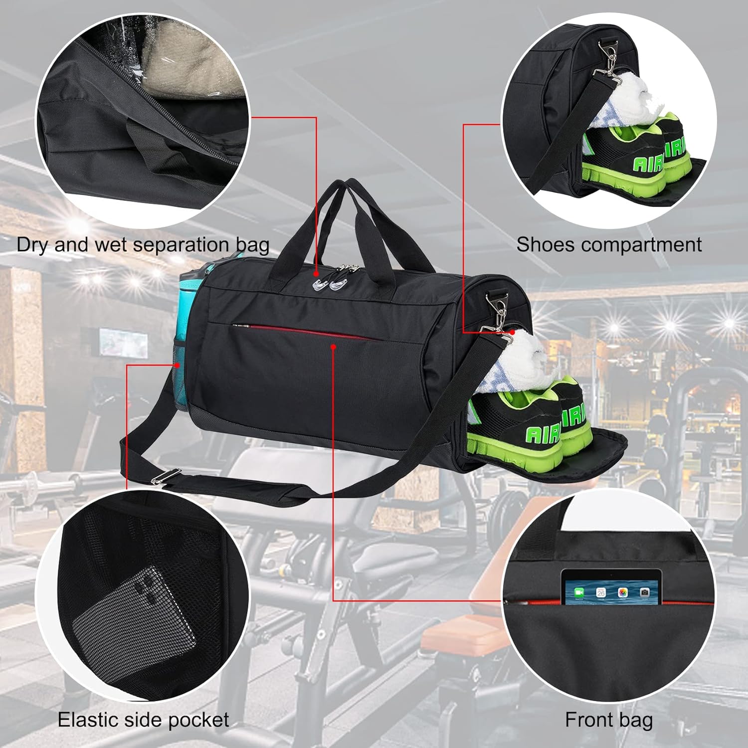 Ousian Gym Duffel Bag with Shoe Compartment