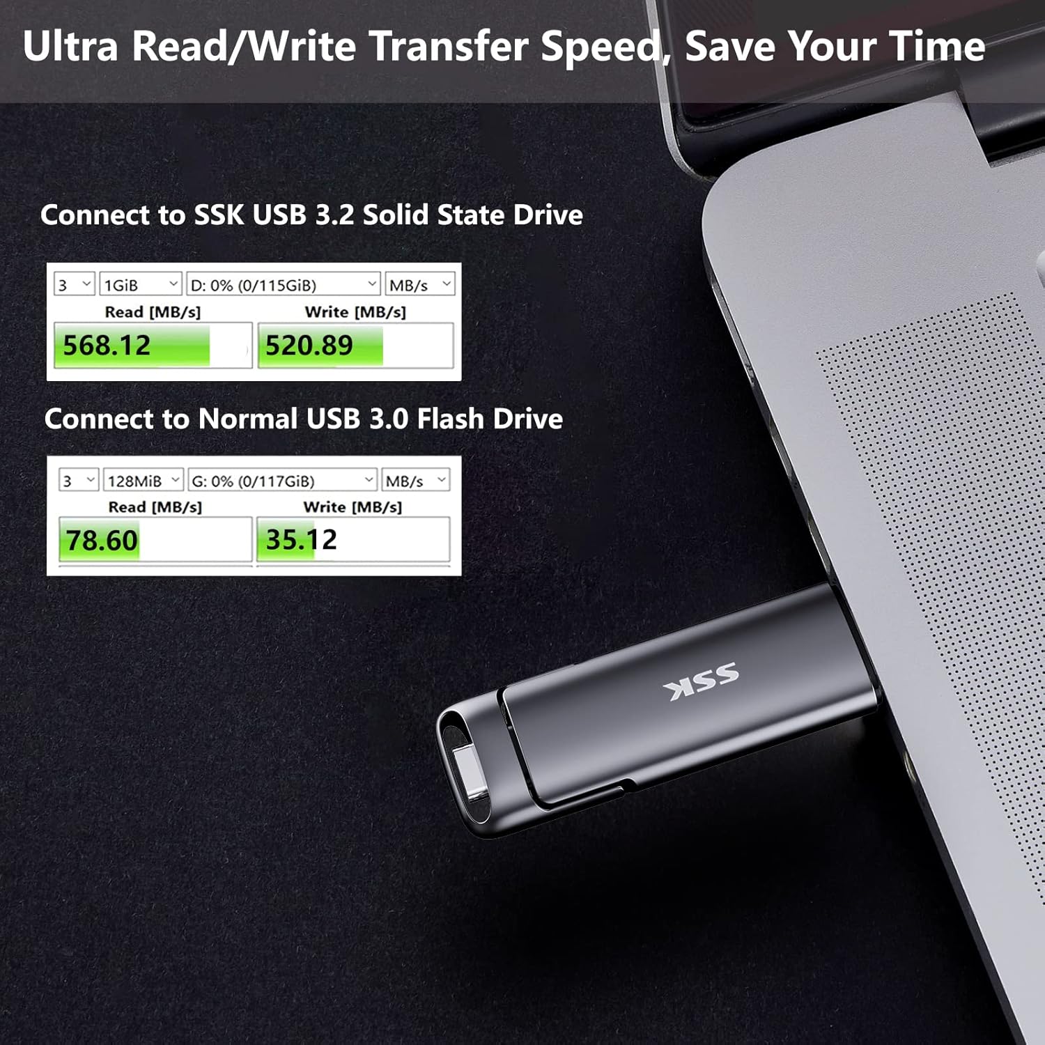 SSK 1TB Portable SSD — High-Speed USB-C & USB-A, Compact