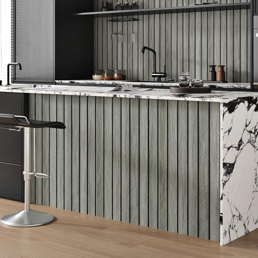 StickKep 3D Peel & Stick Wood Panels — Gray, 120"x12"
