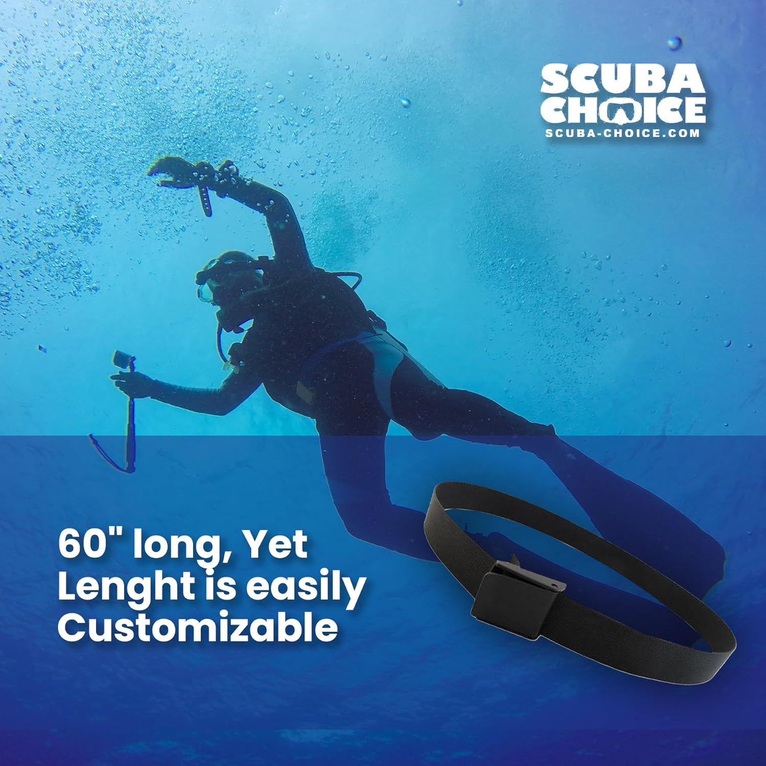 Scuba Choice 60" Diving Belt with Plastic Buckle — Black