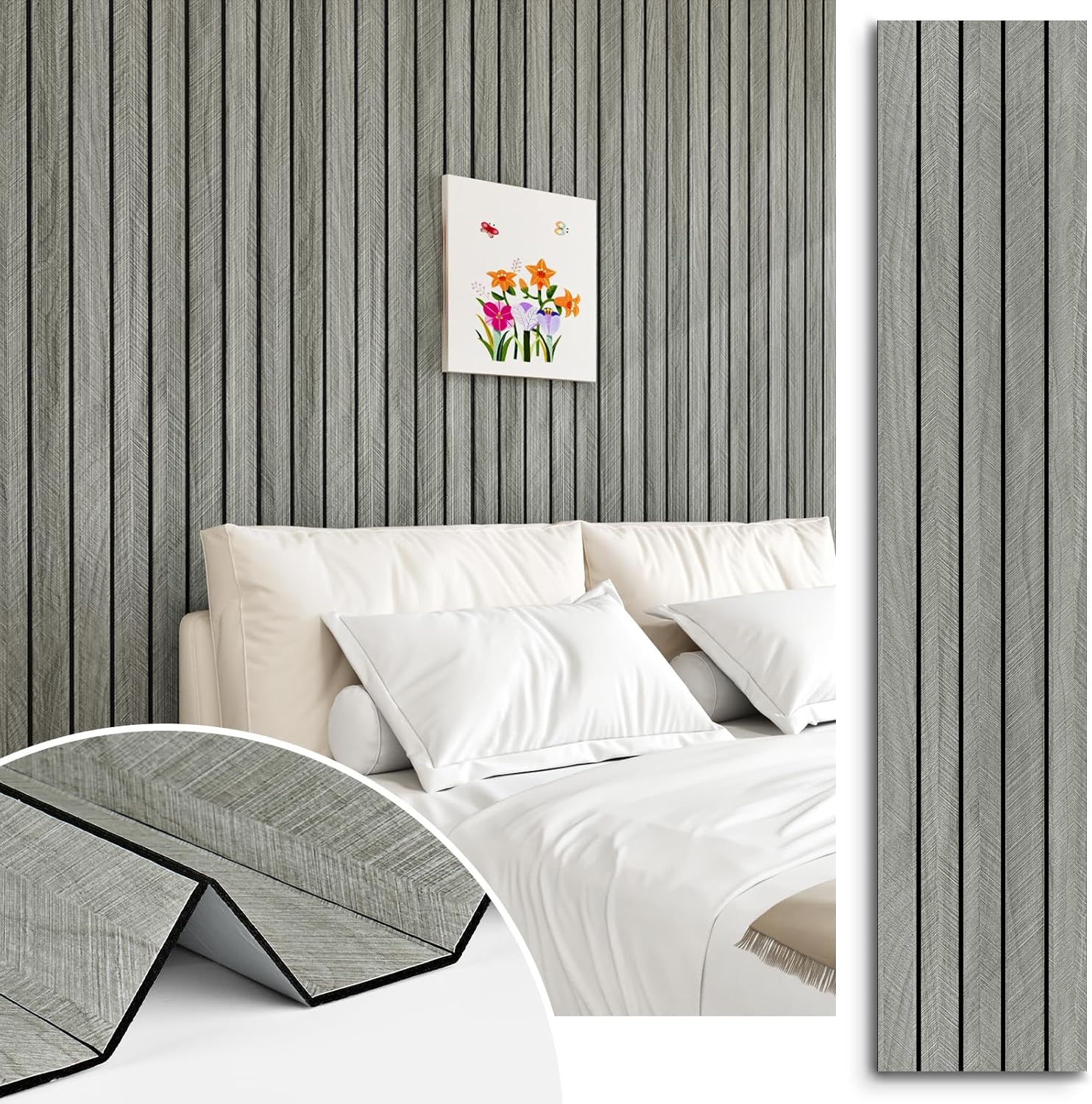 StickKep 3D Peel & Stick Wood Panels — Gray, 120"x12"