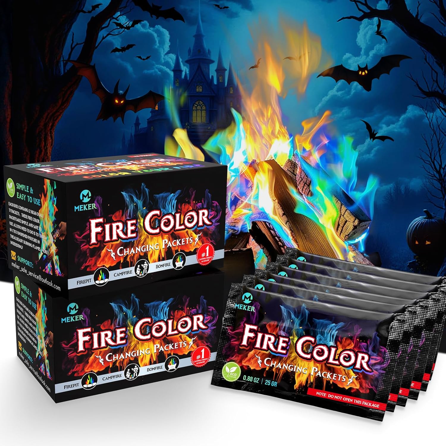 MEKKER Magical Color Fire Packets — 24-Pack for Fire Pits & Campfires