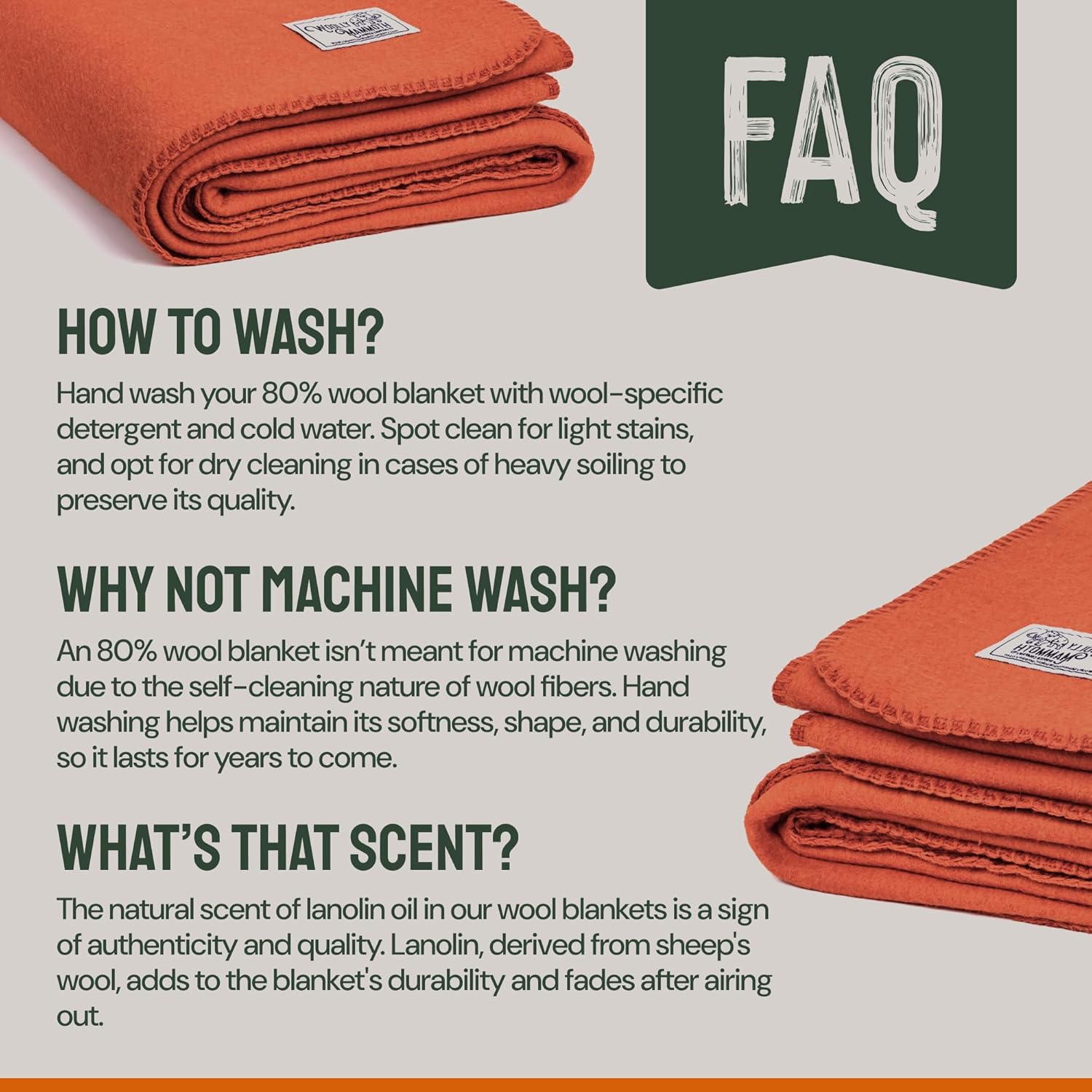 Woolly Mammoth Merino Wool Outdoor Blanket — Large, Orange
