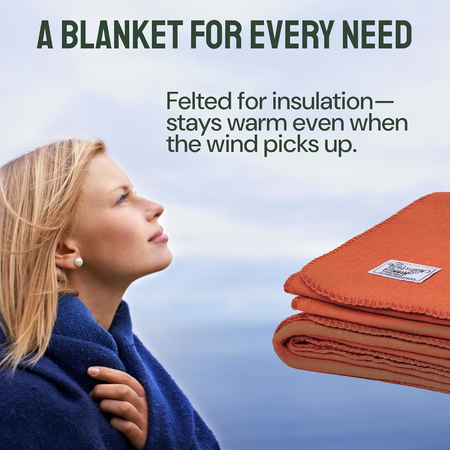 Woolly Mammoth Merino Wool Outdoor Blanket — Large, Orange