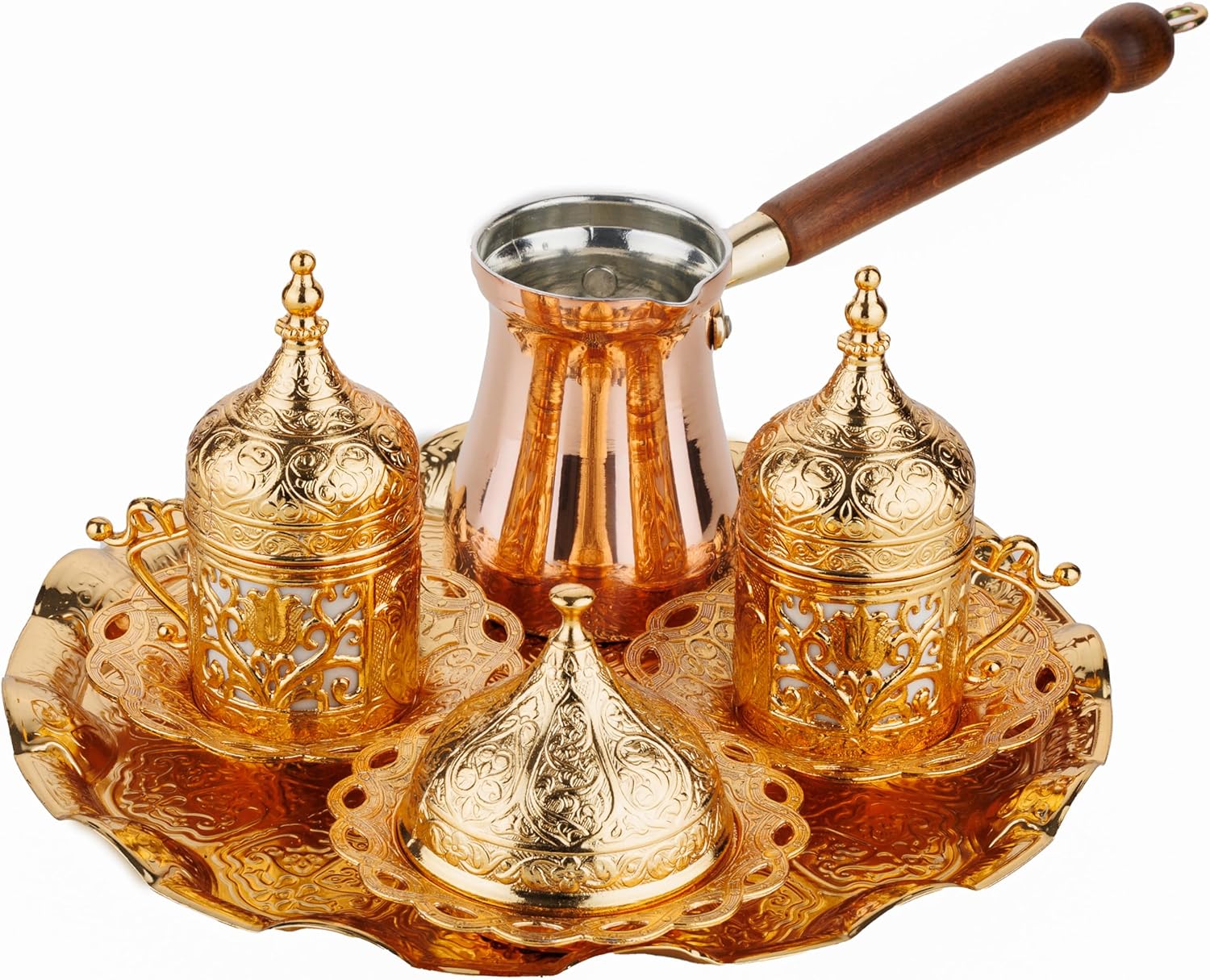 Demmex 12-Piece Arabic & Greek Coffee Set — Golden, Cups, Saucers, Sugar Bowl