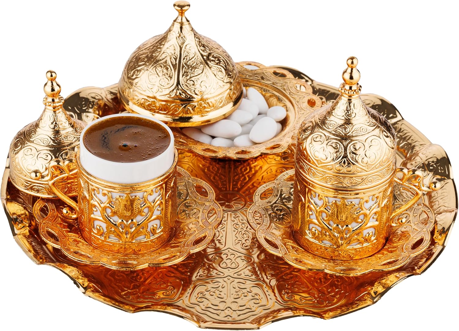 Demmex 12-Piece Arabic & Greek Coffee Set — Golden, Cups, Saucers, Sugar Bowl