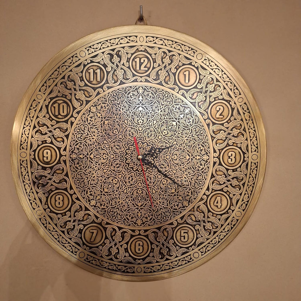 Handcrafted Round Wall Clock — Antique Gold Brass, 14", Home & Office Decor