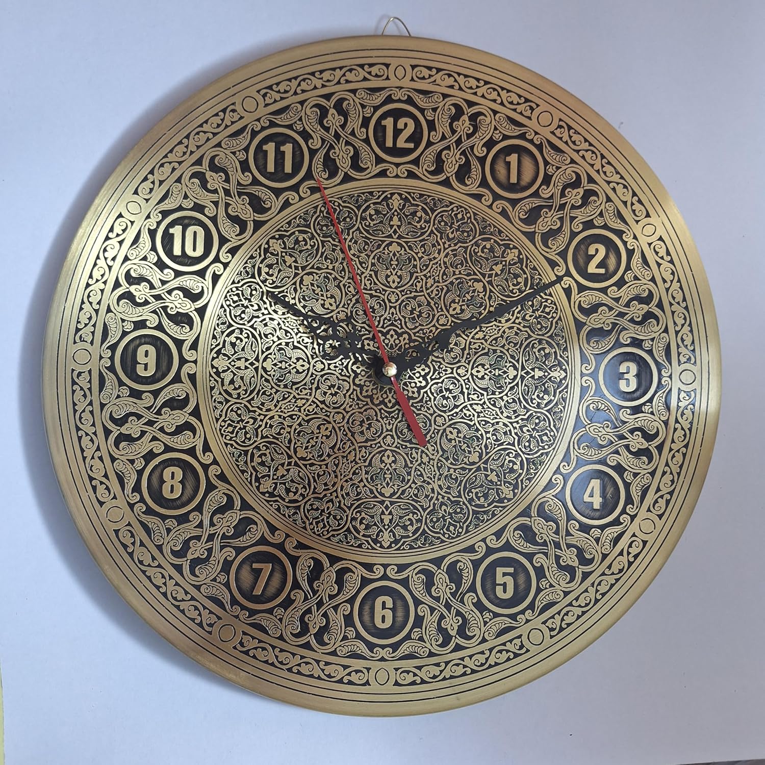 Handcrafted Round Wall Clock — Antique Gold Brass, 14", Home & Office Decor