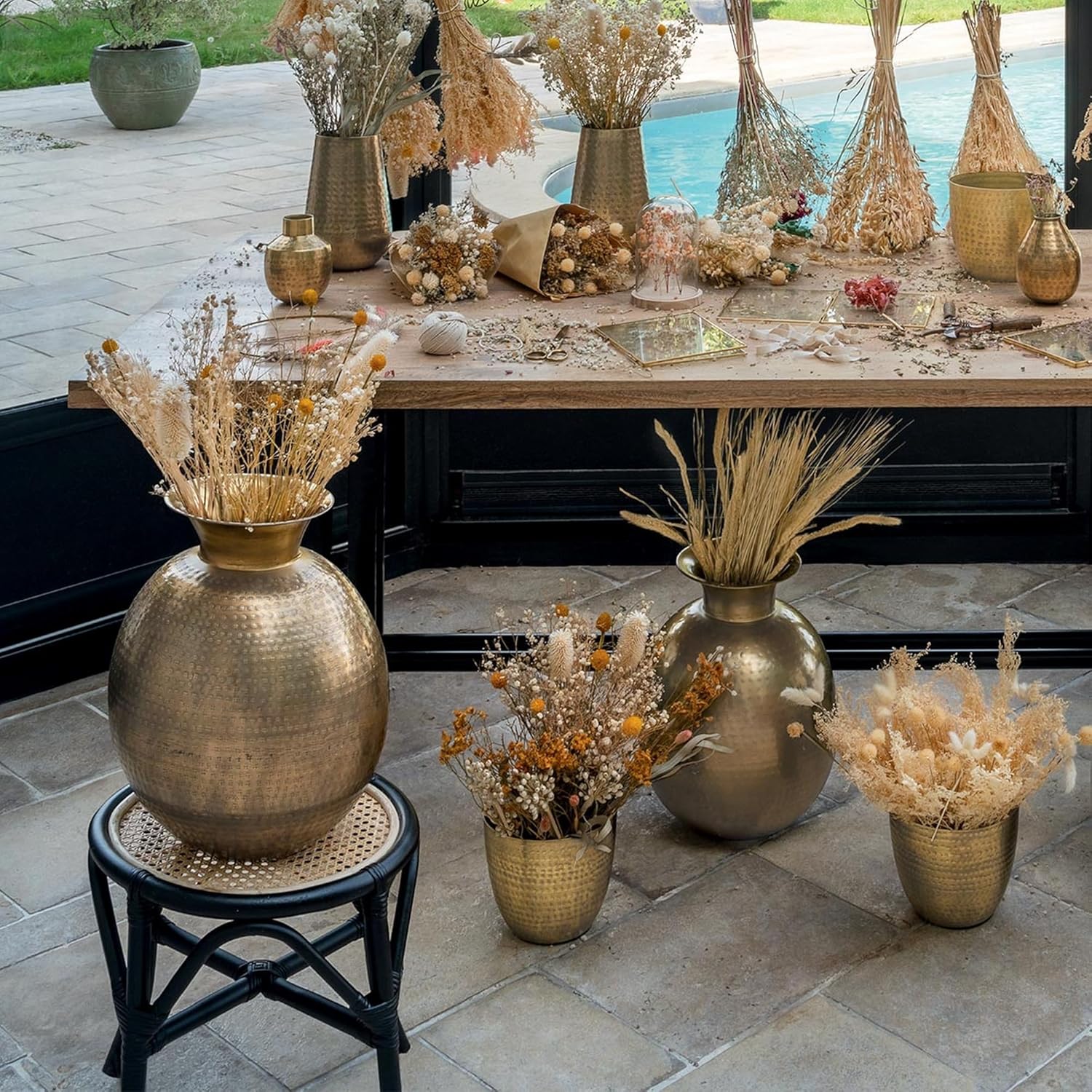 Atmosphera Gold Hammered Metal Vase — 40 cm