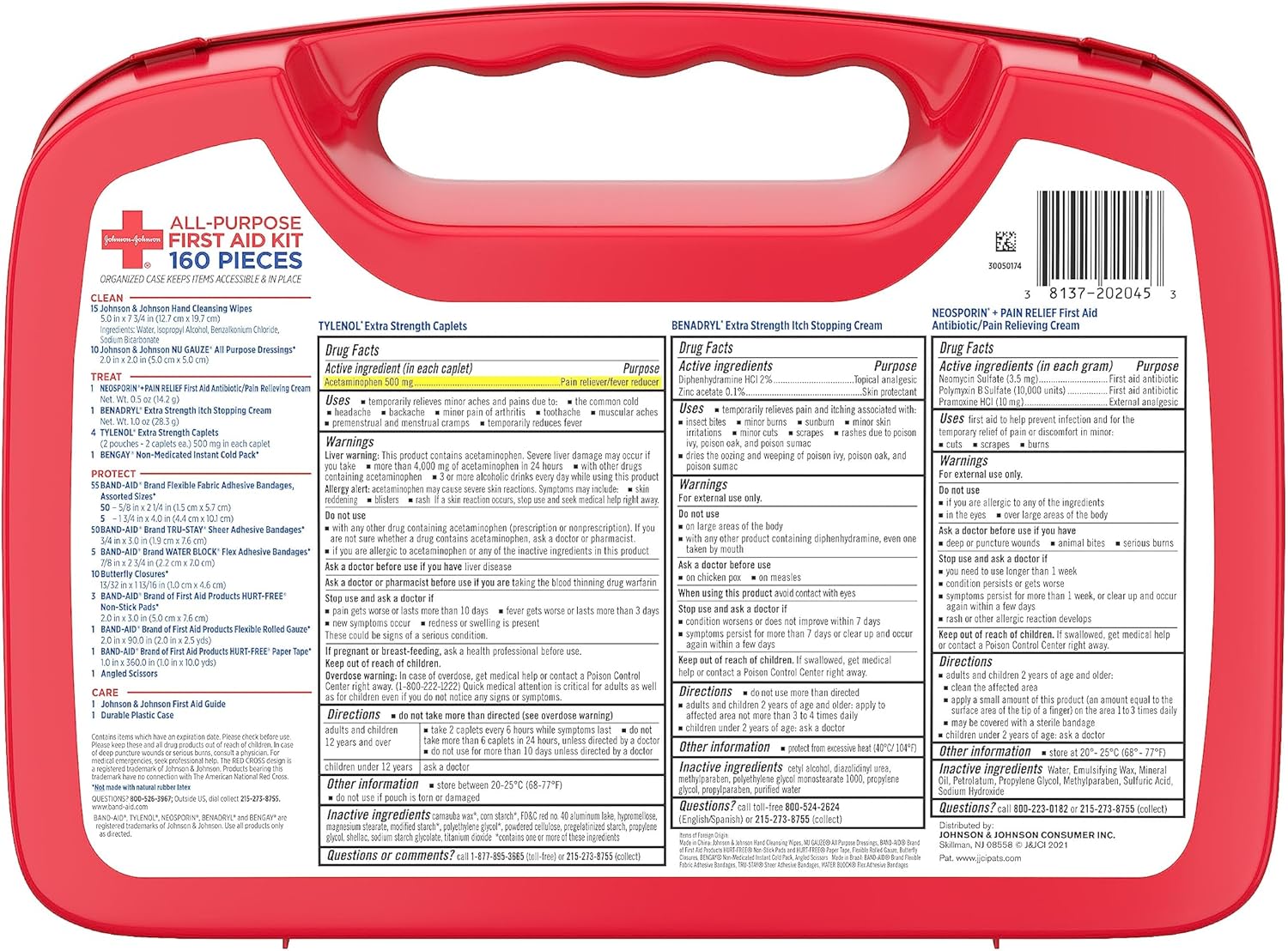 Johnson & Johnson Compact First Aid Kit — 160-Piece, Portable & Multi-Purpose