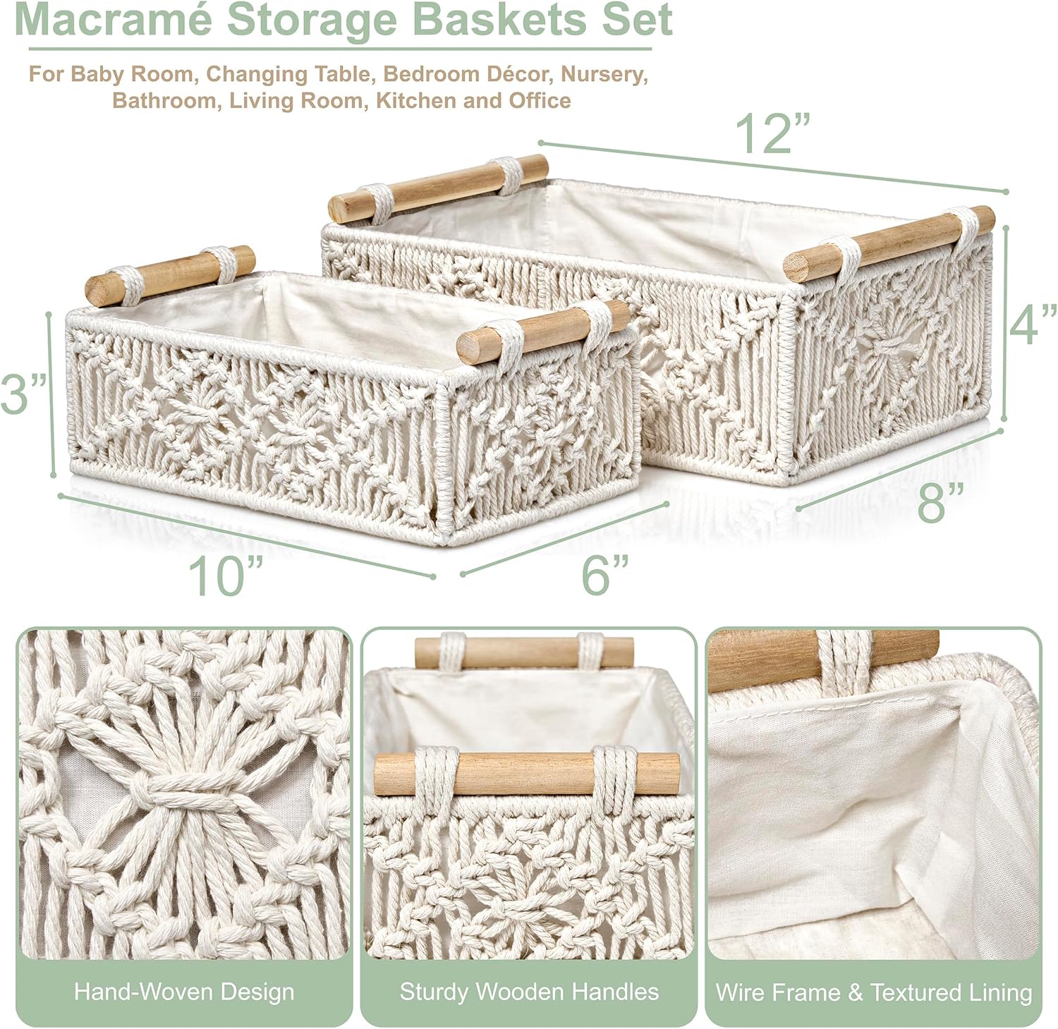 NEUB 2-Piece Woven Storage Baskets for Shelves and Tables, White