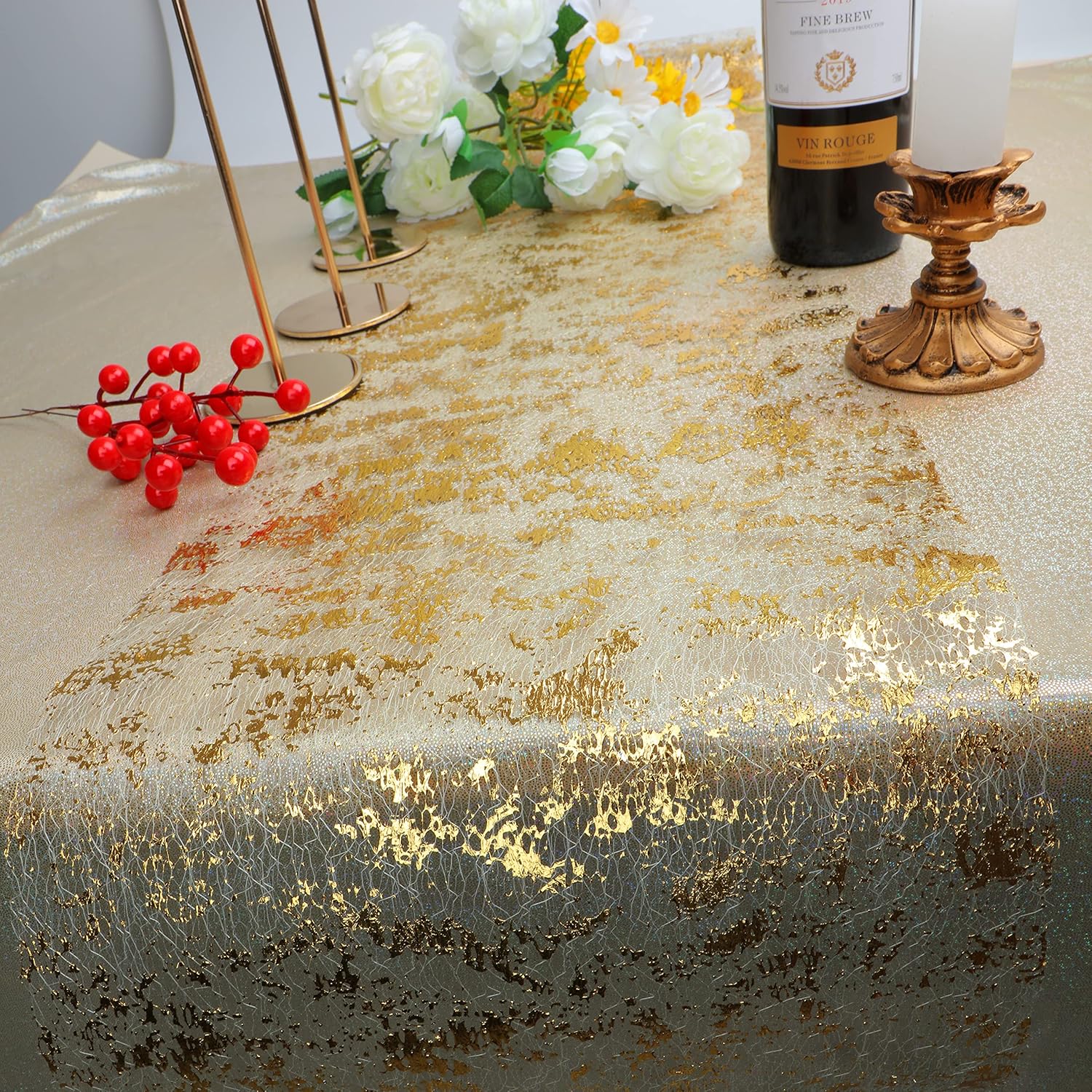 Snokingdom Gold Glitter Table Runner — 11" x 100 ft, Mesh Roll