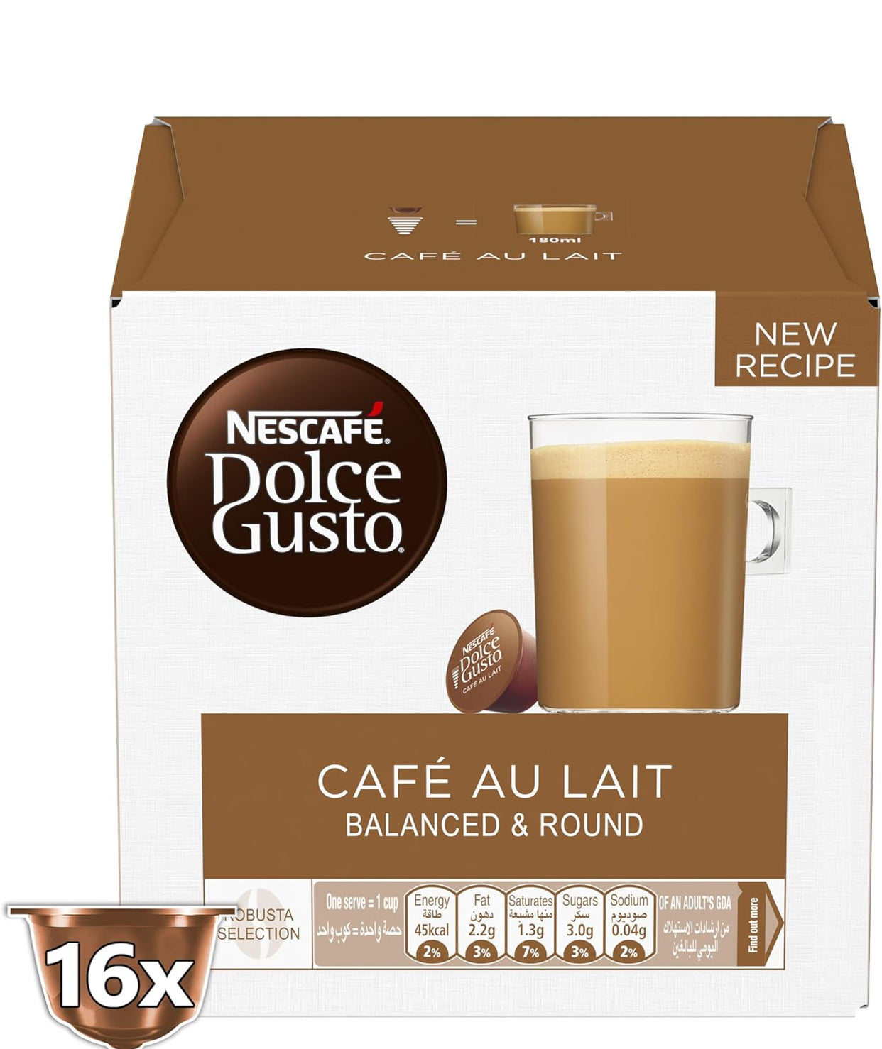 NESCAFÉ DOLCE GUSTO Cafe Au Lait Coffee Capsules - 16 Capsules, Brown