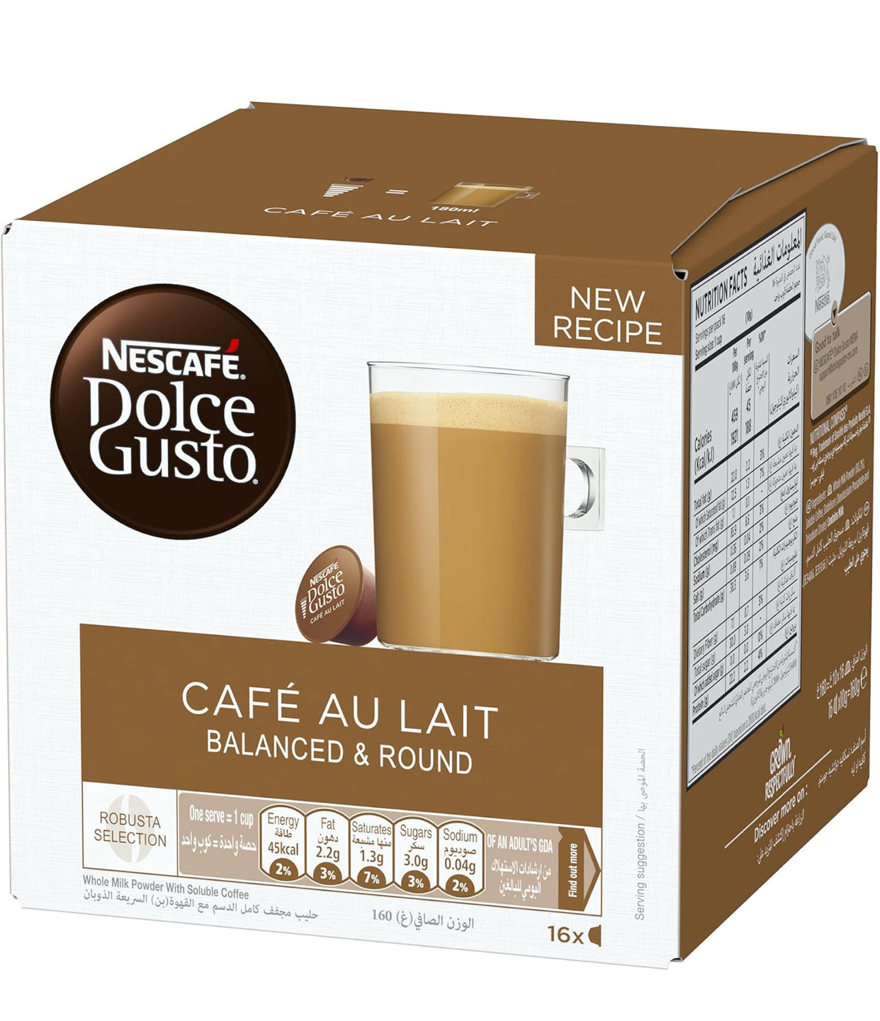 NESCAFÉ DOLCE GUSTO Cafe Au Lait Coffee Capsules - 16 Capsules, Brown