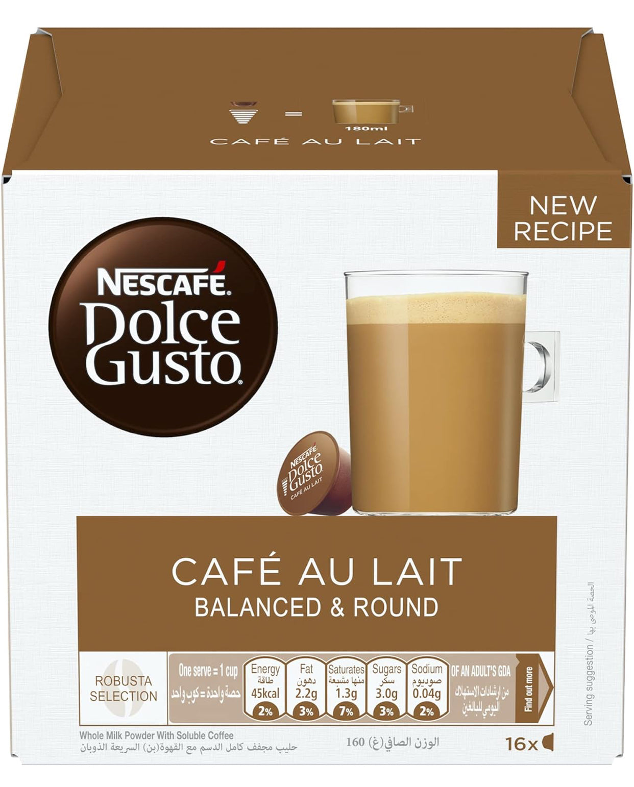 NESCAFÉ DOLCE GUSTO Cafe Au Lait Coffee Capsules - 16 Capsules, Brown