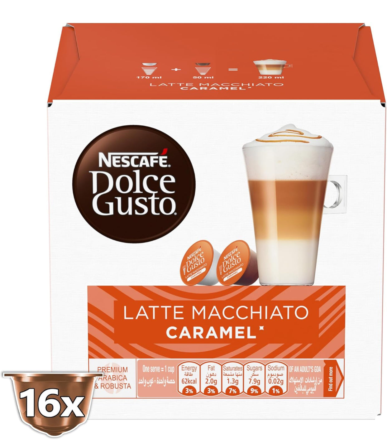 Nescafe Dolce Gusto Caramel Latte Macchiato Coffee Capsules (16 Capsules, 8 Cups)