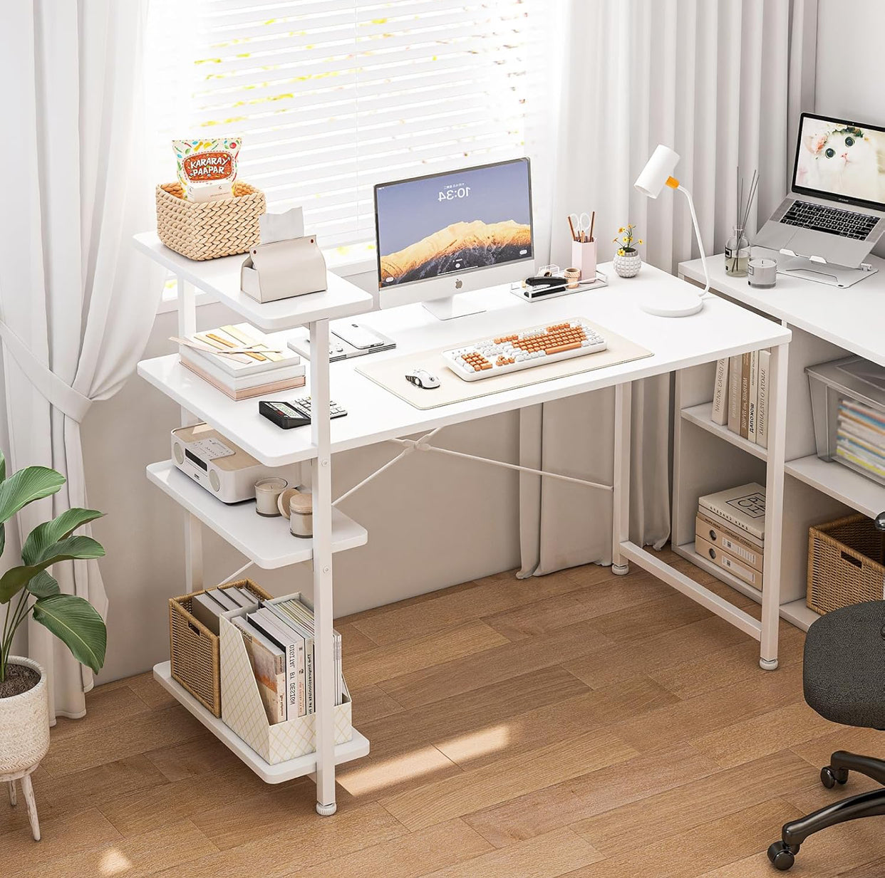📚 Study Desk with Bookshelf & Storage Shelves – 100x45cm White