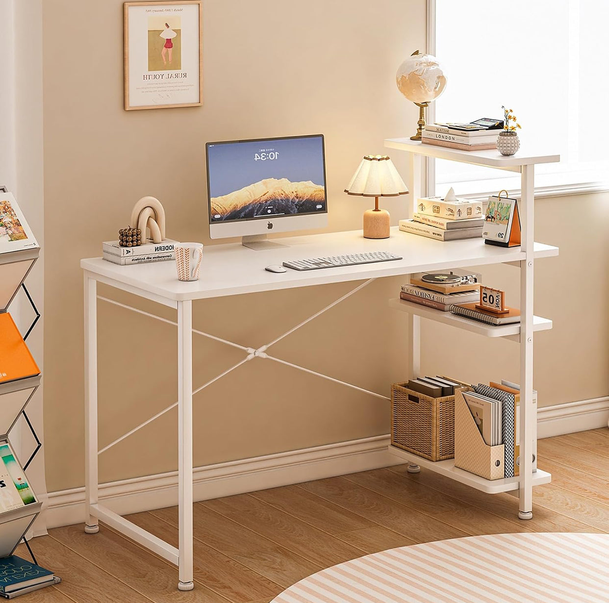📚 Study Desk with Bookshelf & Storage Shelves – 100x45cm White