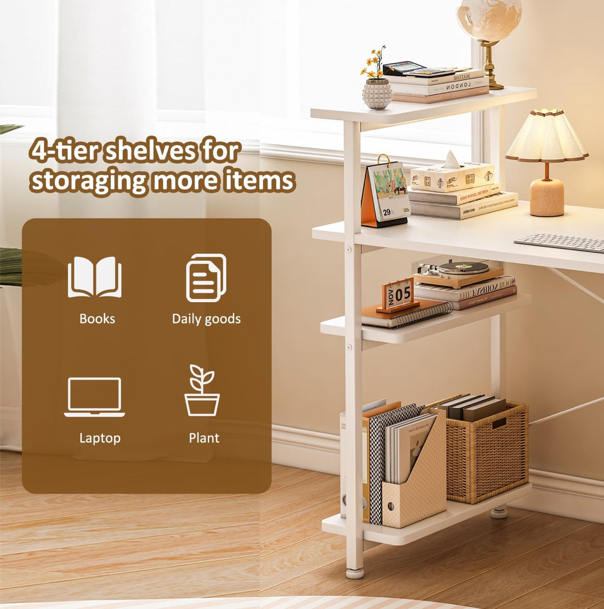 📚 Study Desk with Bookshelf & Storage Shelves – 100x45cm White