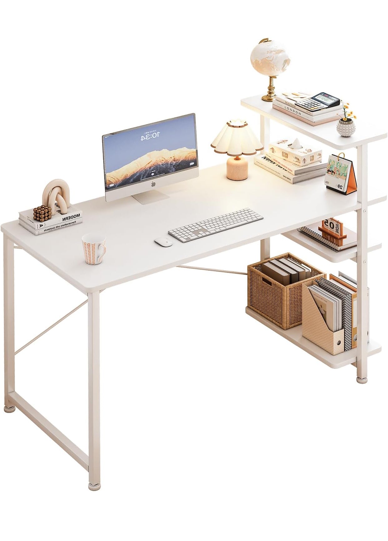 📚 Study Desk with Bookshelf & Storage Shelves – 100x45cm White