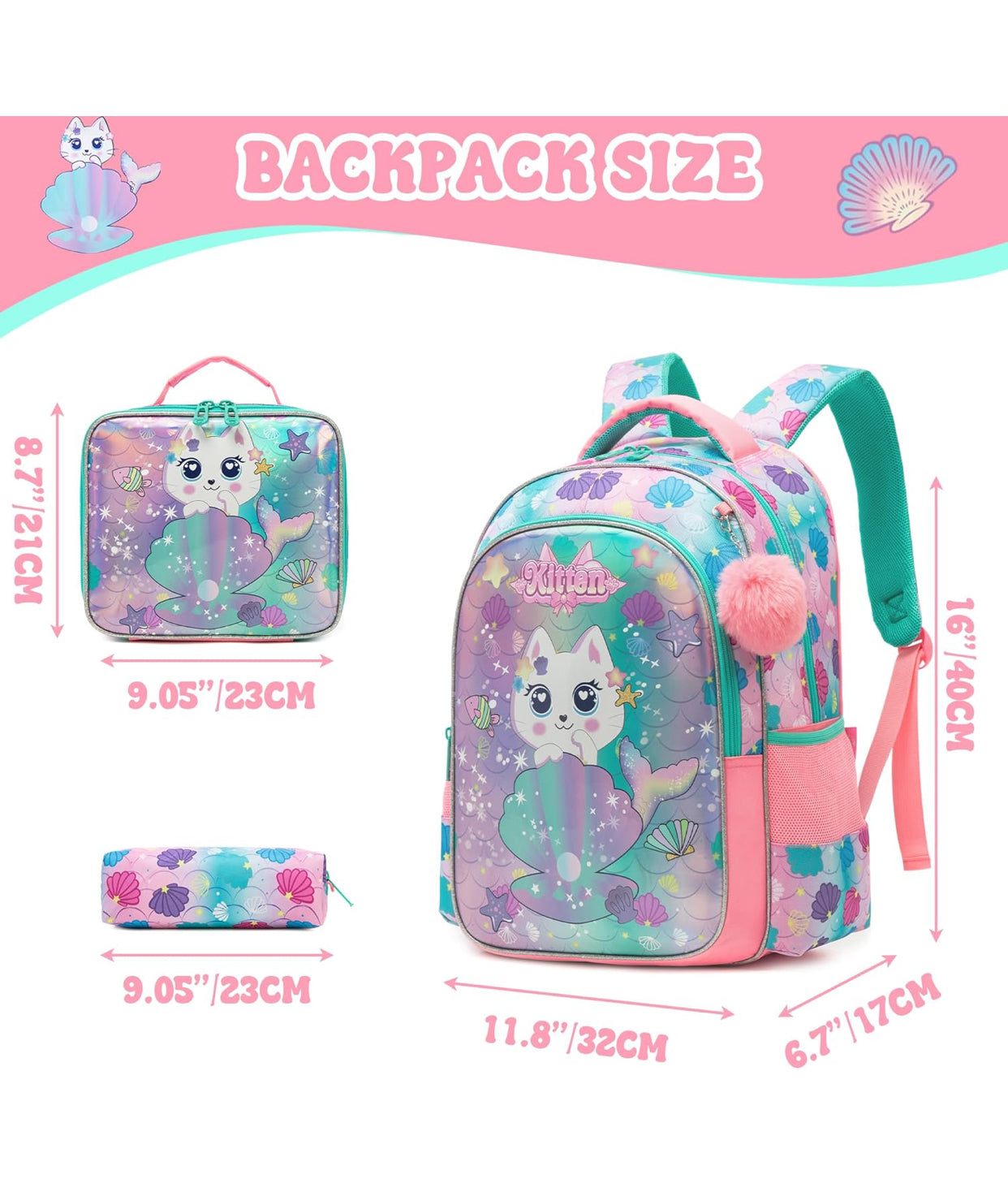 🎀 Sequin Backpack Set for Girls – 3-in-1 with Lunch Box & Bow Design